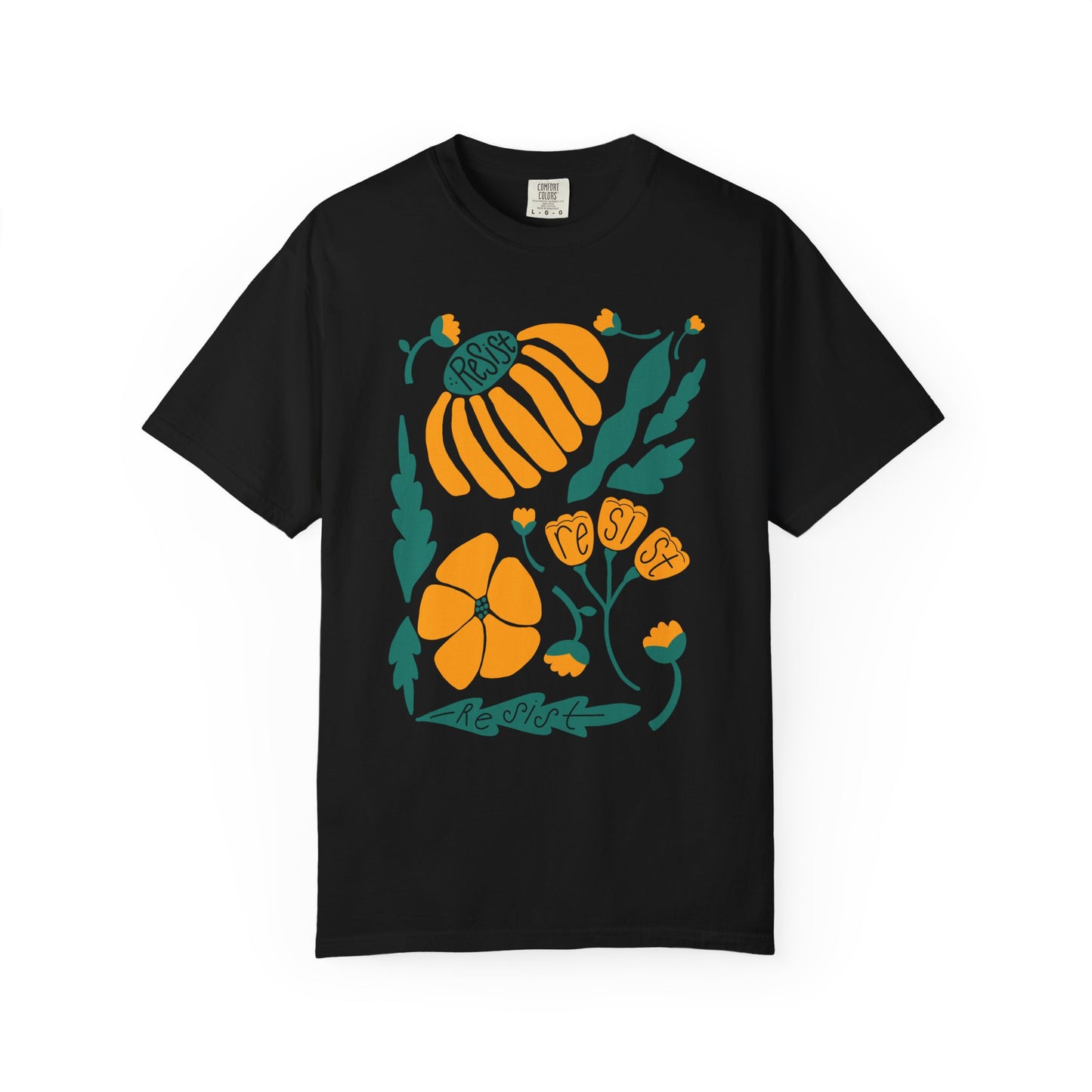Floral Resist Tee — Retro Orange & Green Autumn Graphic T-Shirt