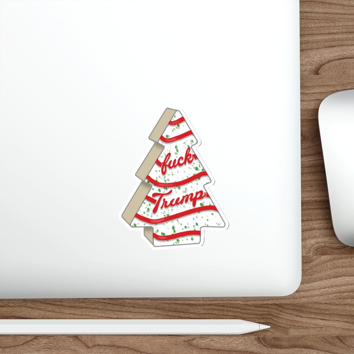 Slightly Subtle Tree Cake FDT Festive Die-Cut Stickers | Holiday, Political Humor, Gift for Activists, Laptop Decor, Christmas Decor