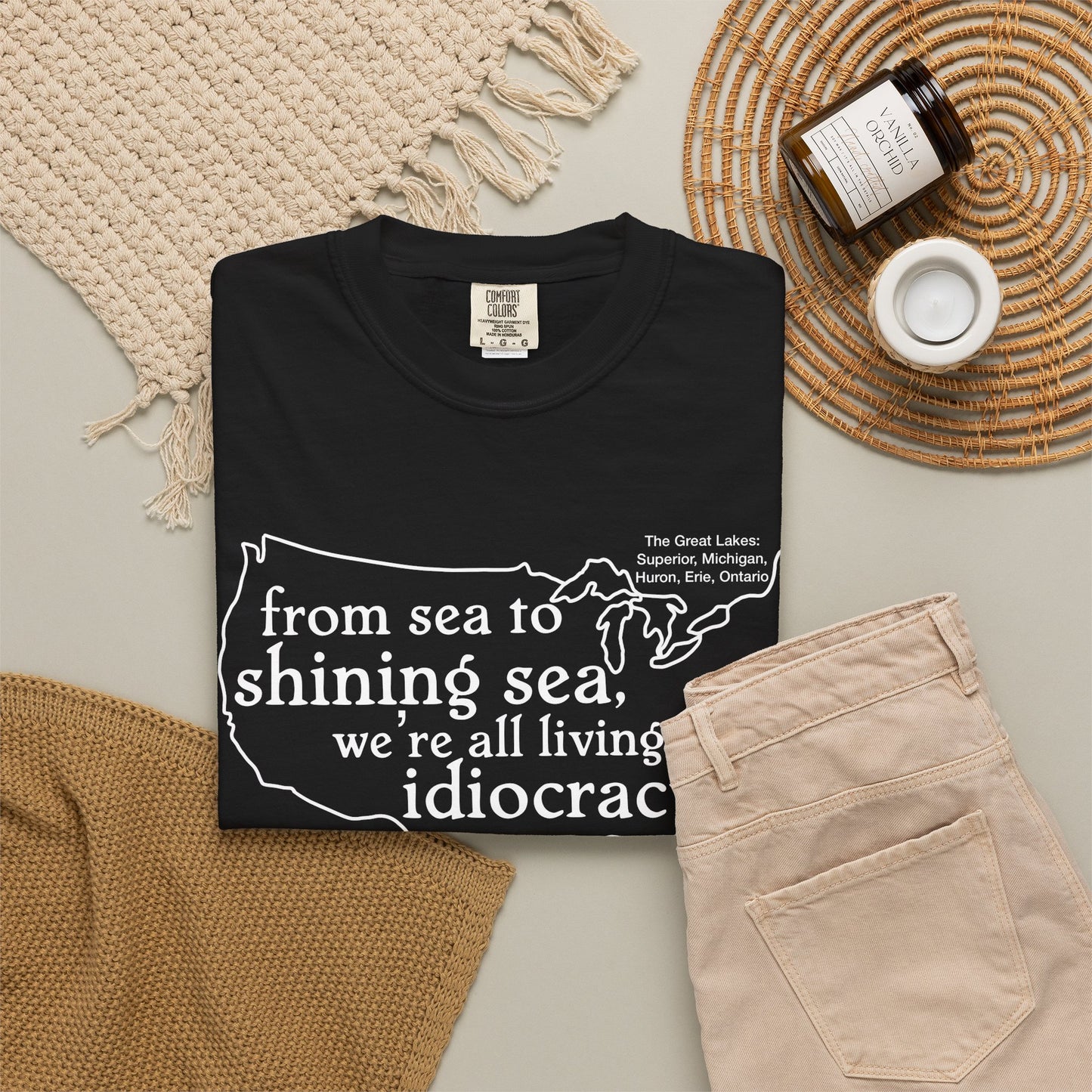 Idiocracy Map T-Shirt  'From sea to shining sea we are living in idiocracy' Minimal Political Tee Great Lakes Gulf of Mexico