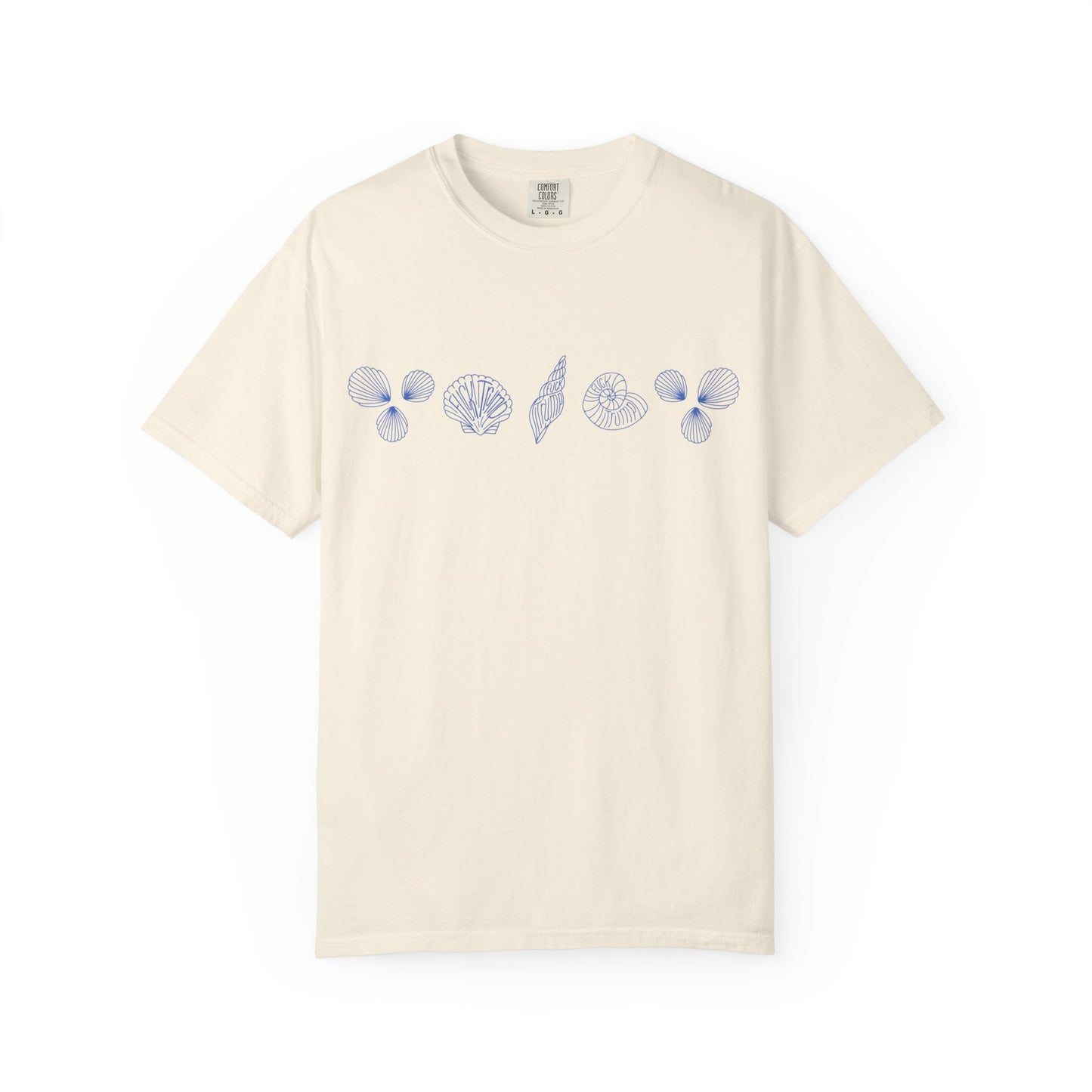 Slightly Subtle Blue Seashell Line Art T-Shirt | Minimal Coastal Doodle Prints FDT