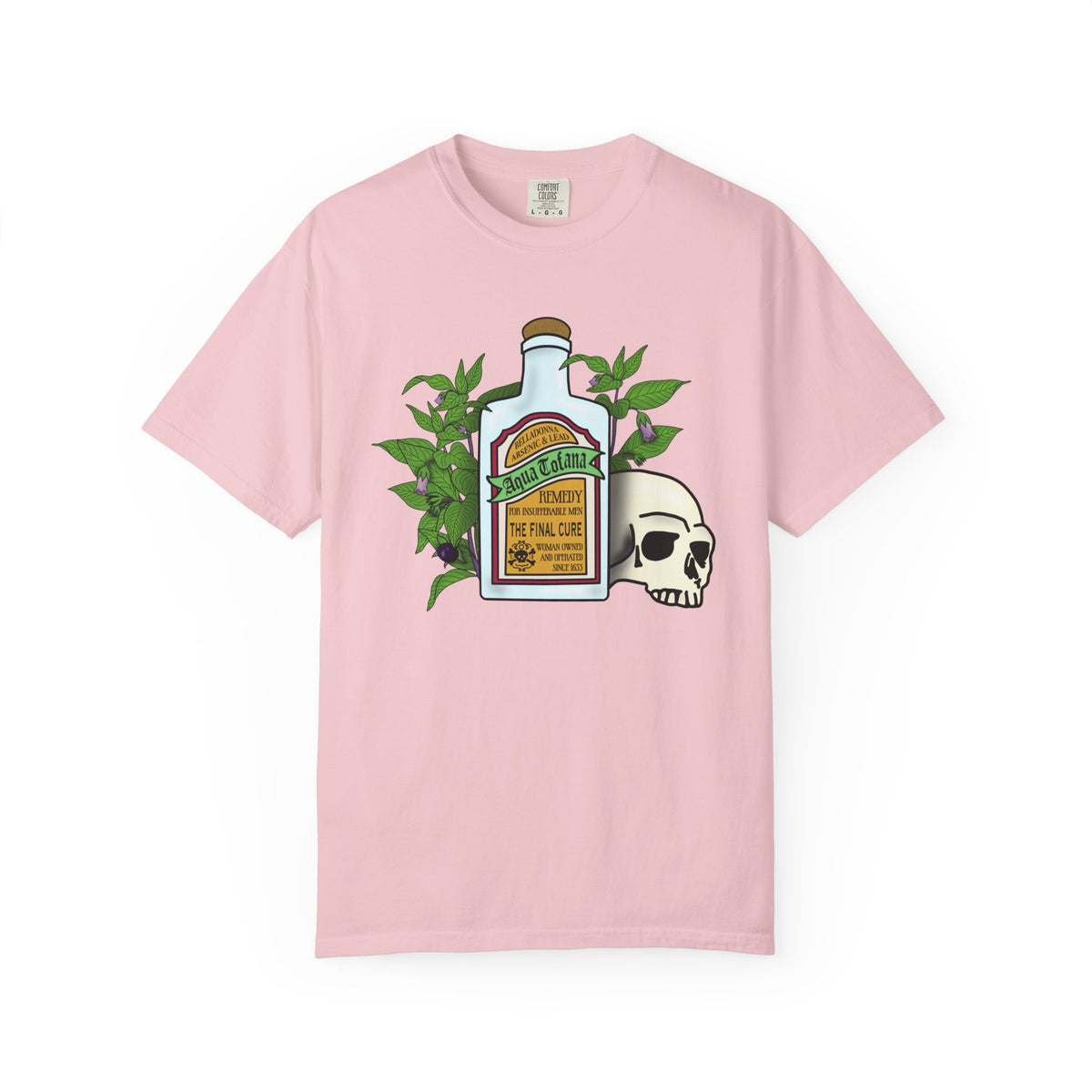 Skull & Remedy Bottle T-Shirt Aqua Tofana Vintage Apothecary Graphic Tee
