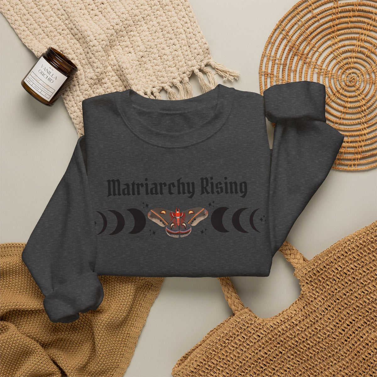 Matriarchy Rising Witchy Moon Phases Moth Crewneck Sweatshirt