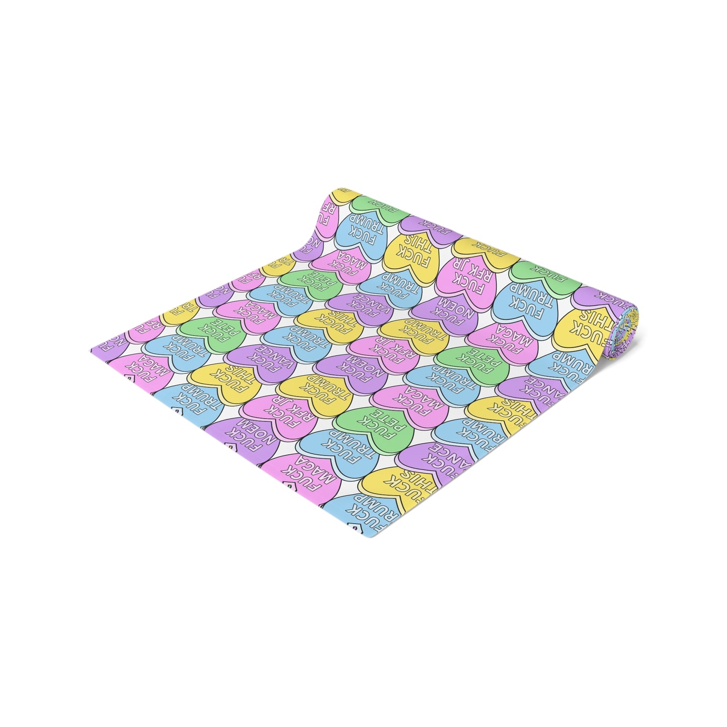 Slightly Subtle Conversation Heart Pattern Table Runner | Pastel Hearts Valentine’s Day Polyester