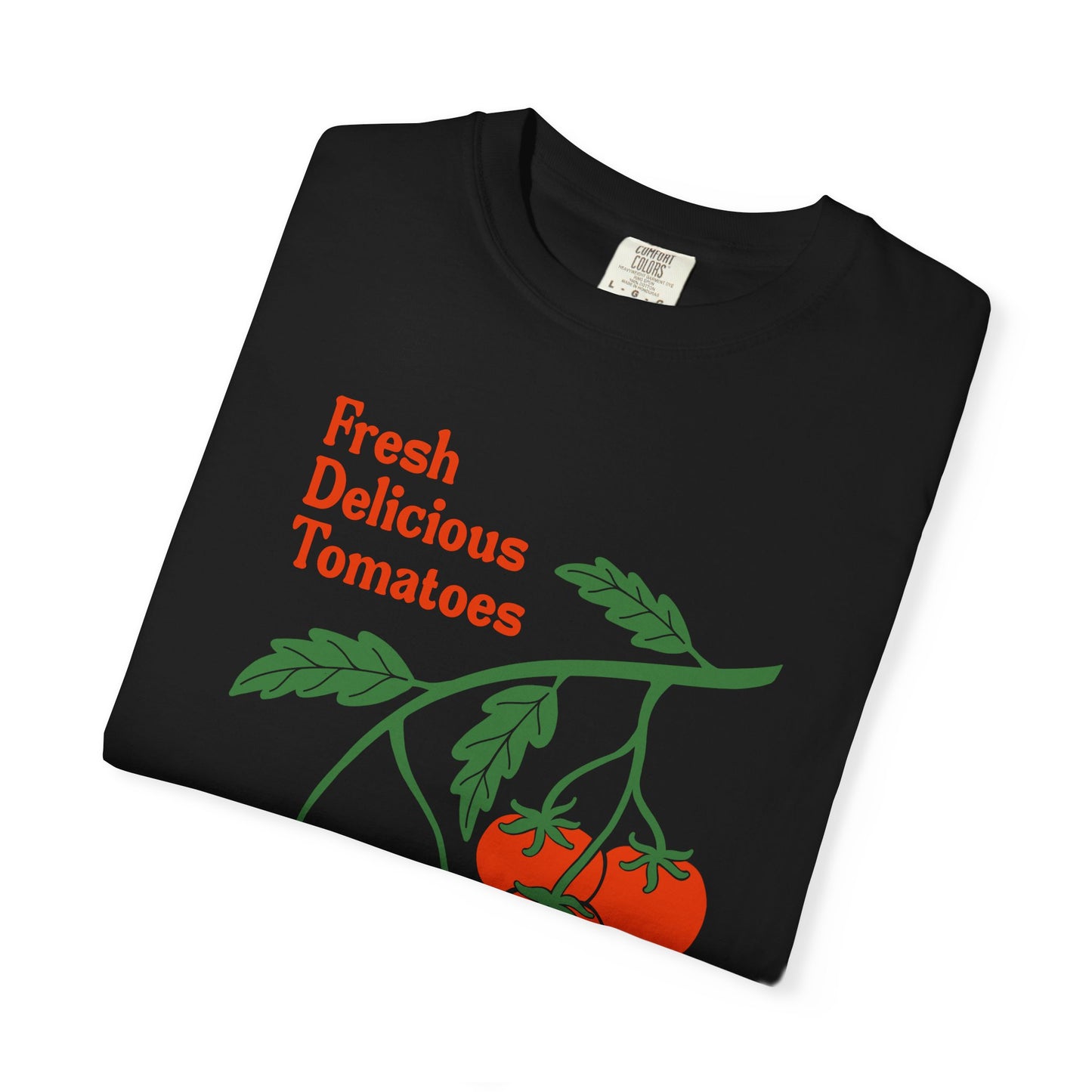 Fresh Delicious Tomatoes T-Shirt | Tomato Vine Illustration, Red Green Produce Tee FDT