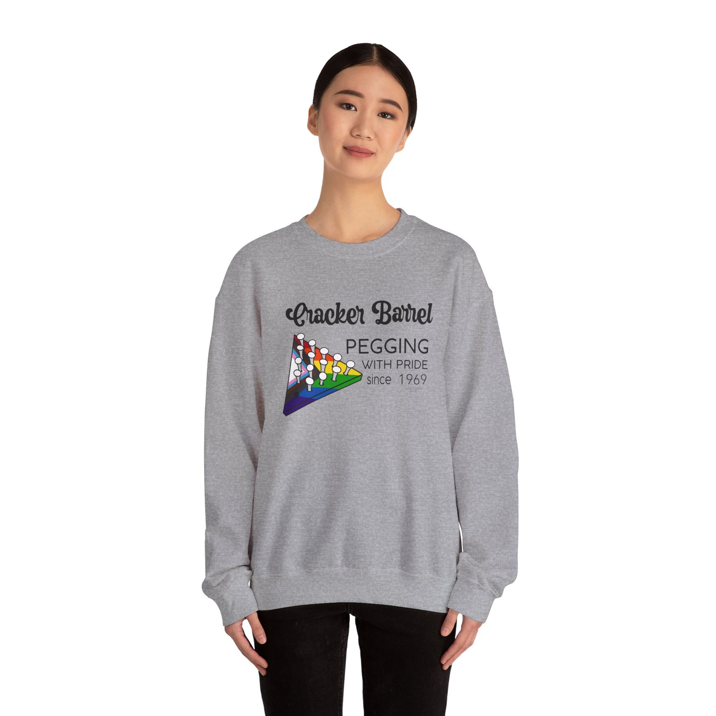 Pegging with Pride Crewneck Sweatshirt, LGBTQ+ Gift, Retro Game Design Unisex, Perfect for Celebrations or Casual Wear, Fun Gift Idea