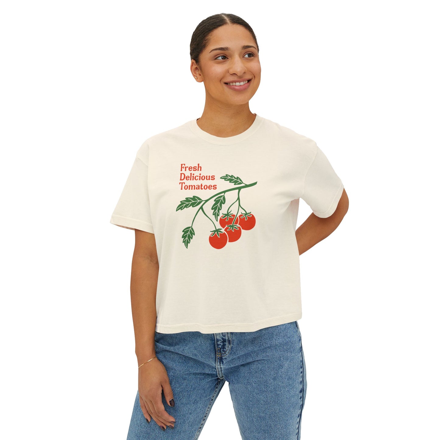 Fresh Delicious Tomatoes CROP Tee | Tomato Vine Illustration, Garden Produce Shirt Comfort Colors Boxy Crop