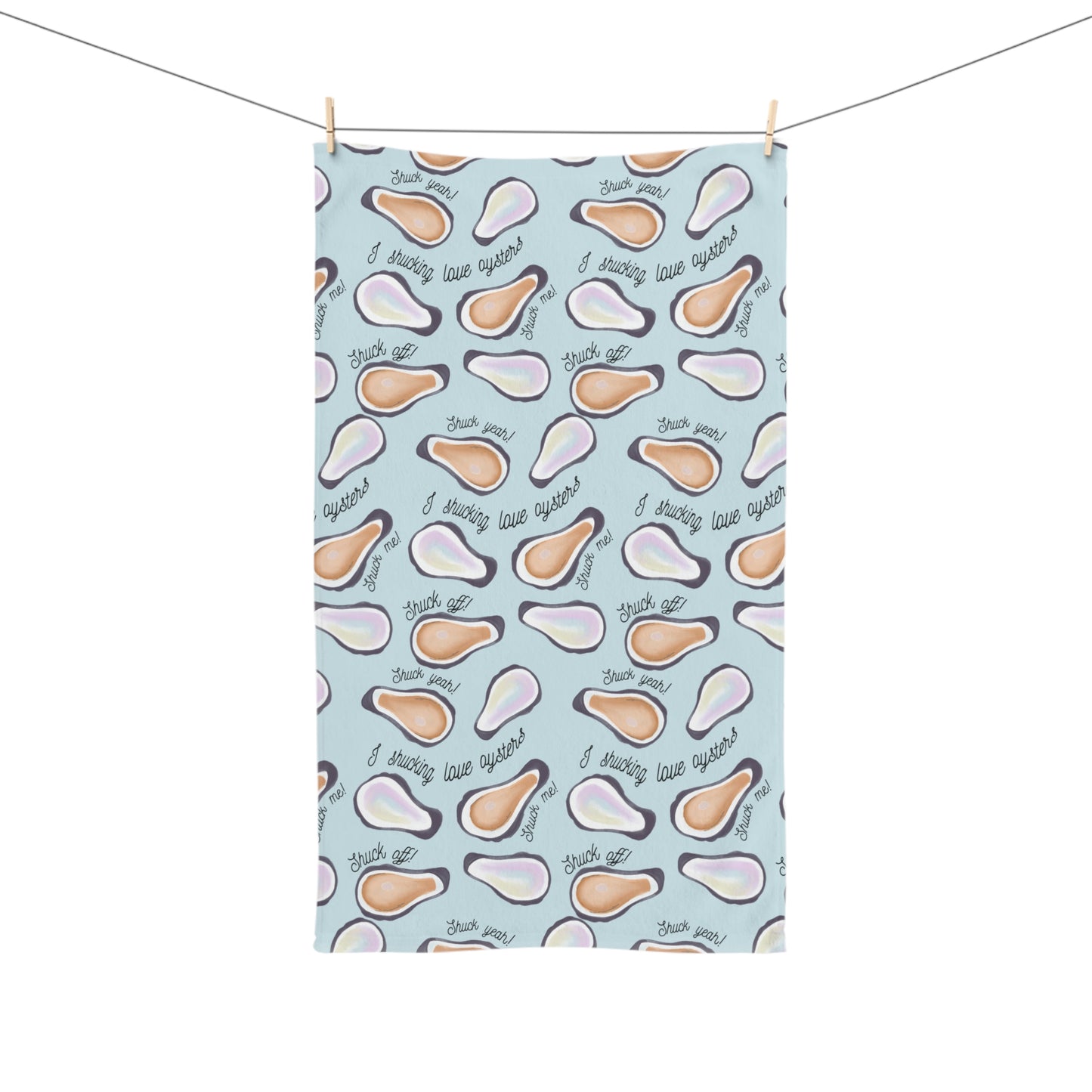 I Shucking Love Oysters Pattern Hand Towel | Coastal Beach Theme
