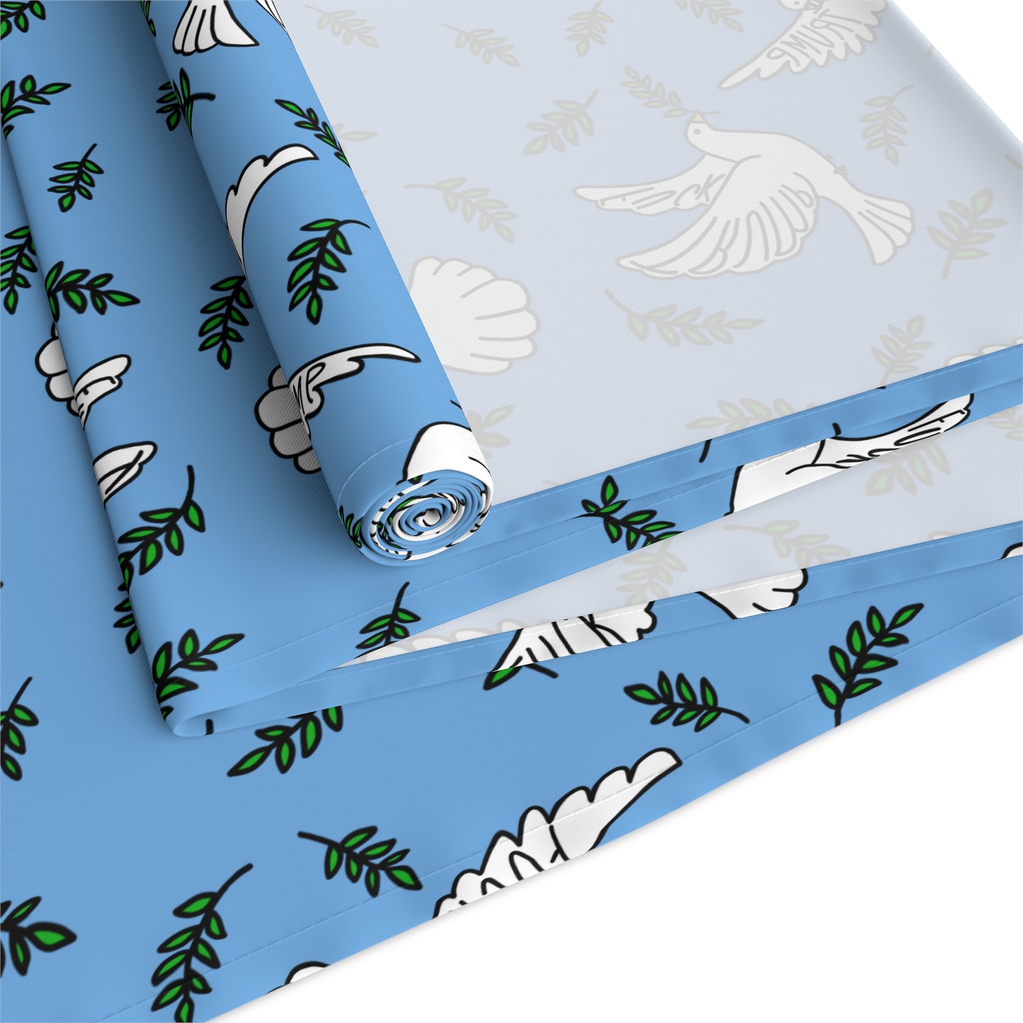 Slightly Subtle White Dove Pattern Table Runner | Blue Olive Branches