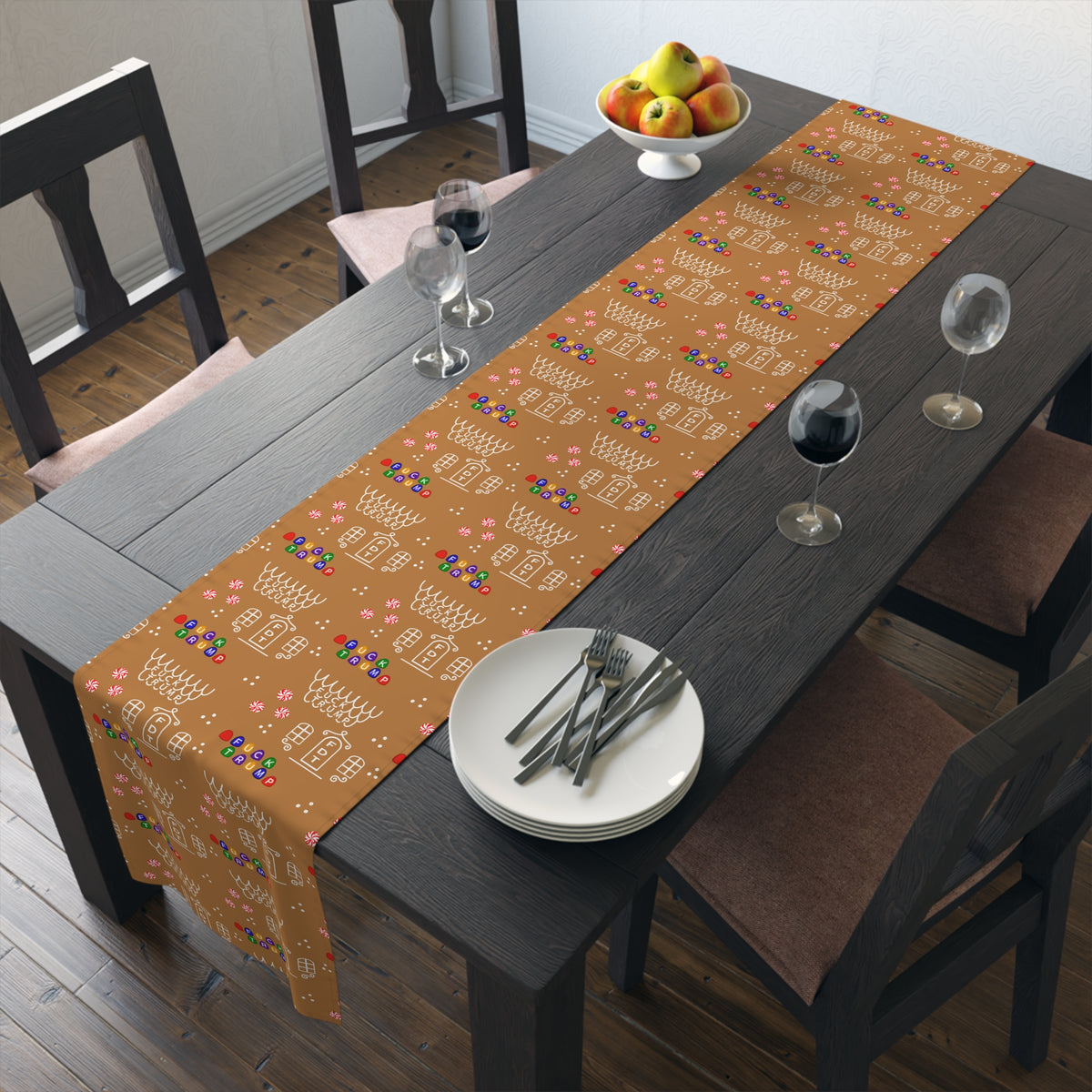 Gingerbread House Table Runner, Festive Cotton Runner for Holiday Decor, Christmas Table Decoration, Kitchen or Dining Table Accessory