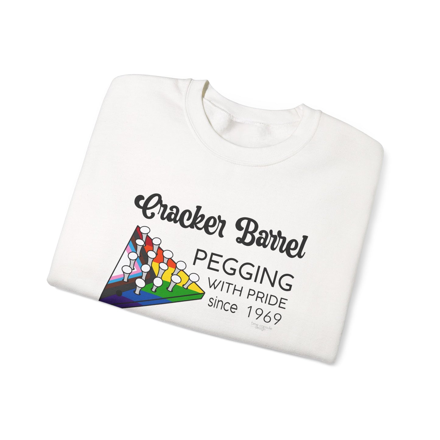 Pegging with Pride Crewneck Sweatshirt, LGBTQ+ Gift, Retro Game Design Unisex, Perfect for Celebrations or Casual Wear, Fun Gift Idea