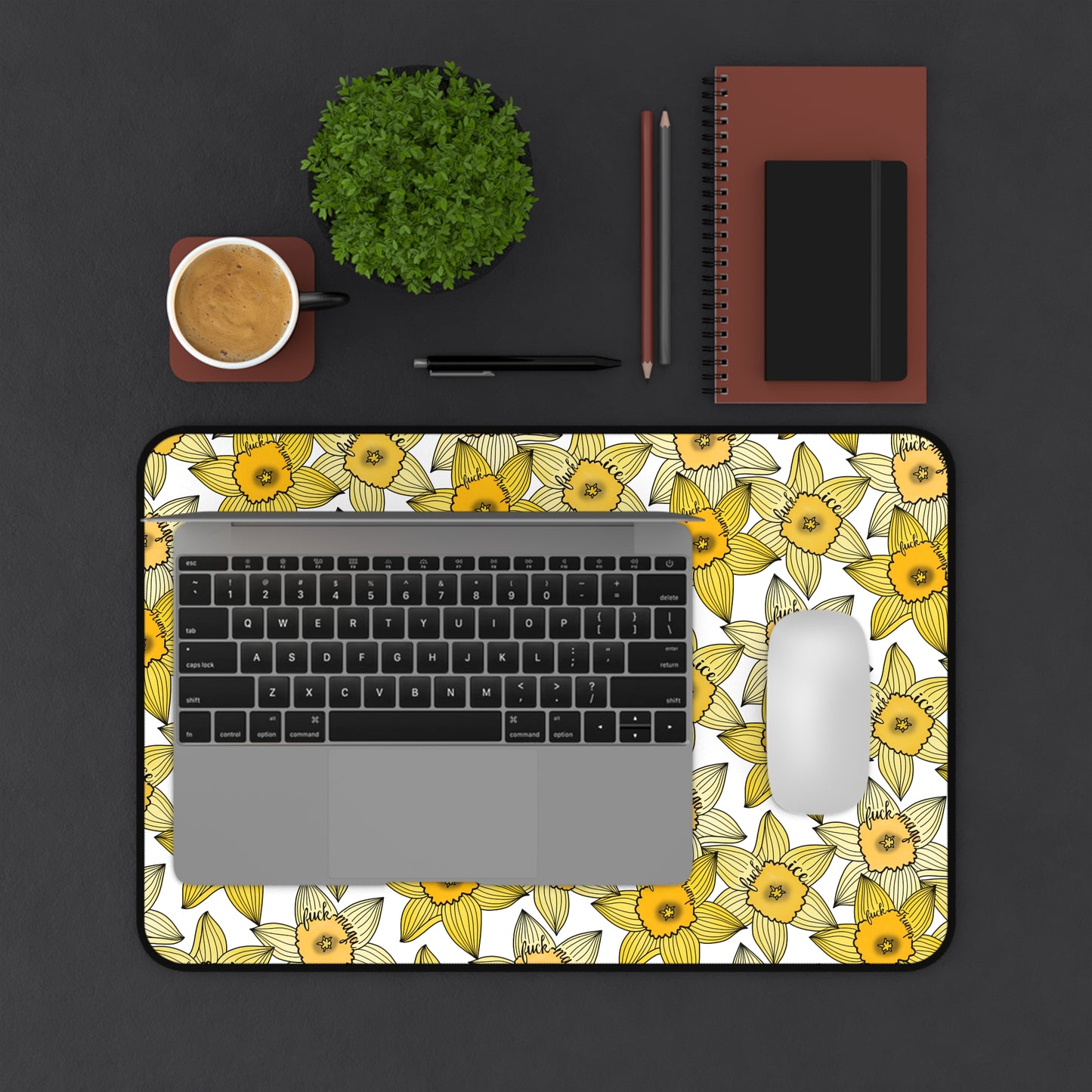 Slightly Subtle Yellow Daffodil Pattern Desk Mat | Spring Floral Pet Feeding Mat