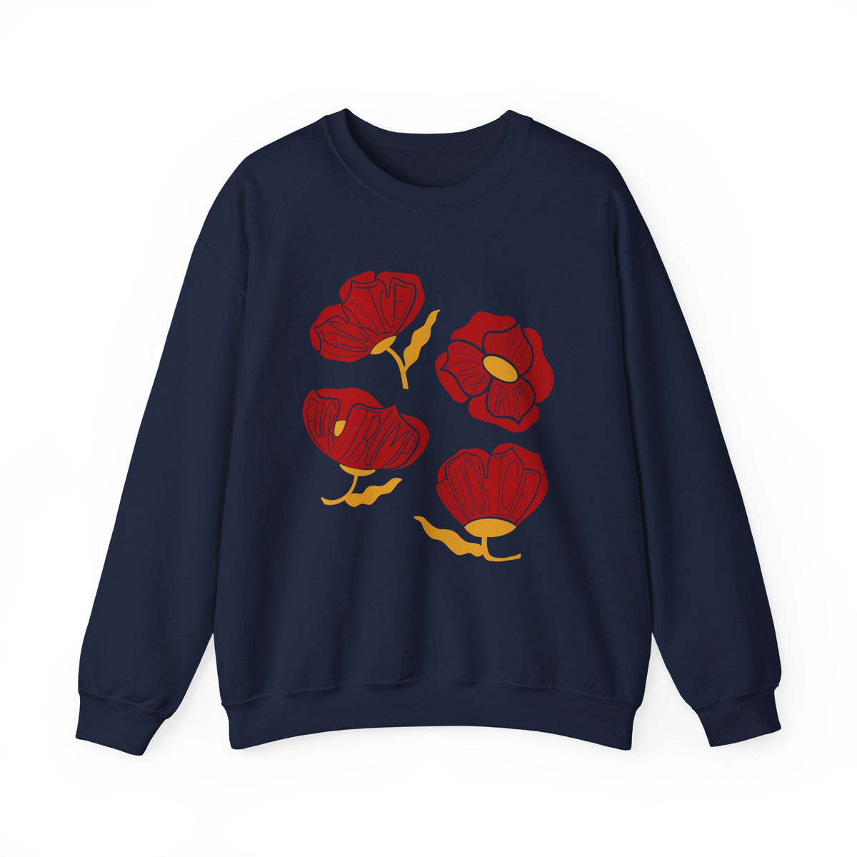 Slightly Subtle Red Poppy Floral Illustration Sweatshirt | Hand-Drawn Blooms, Minimal Botanical FDT