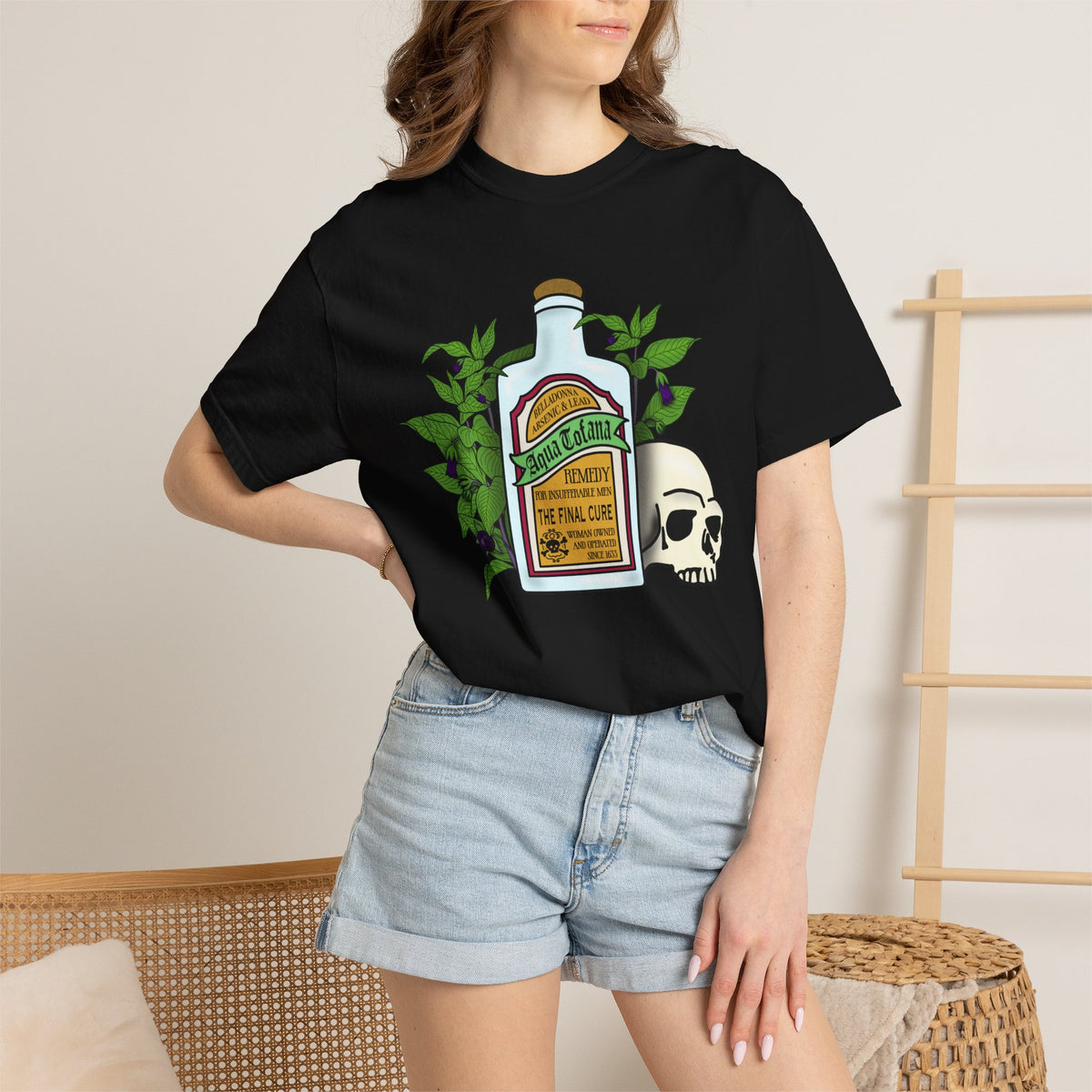 Skull & Remedy Bottle T-Shirt Aqua Tofana Vintage Apothecary Graphic Tee