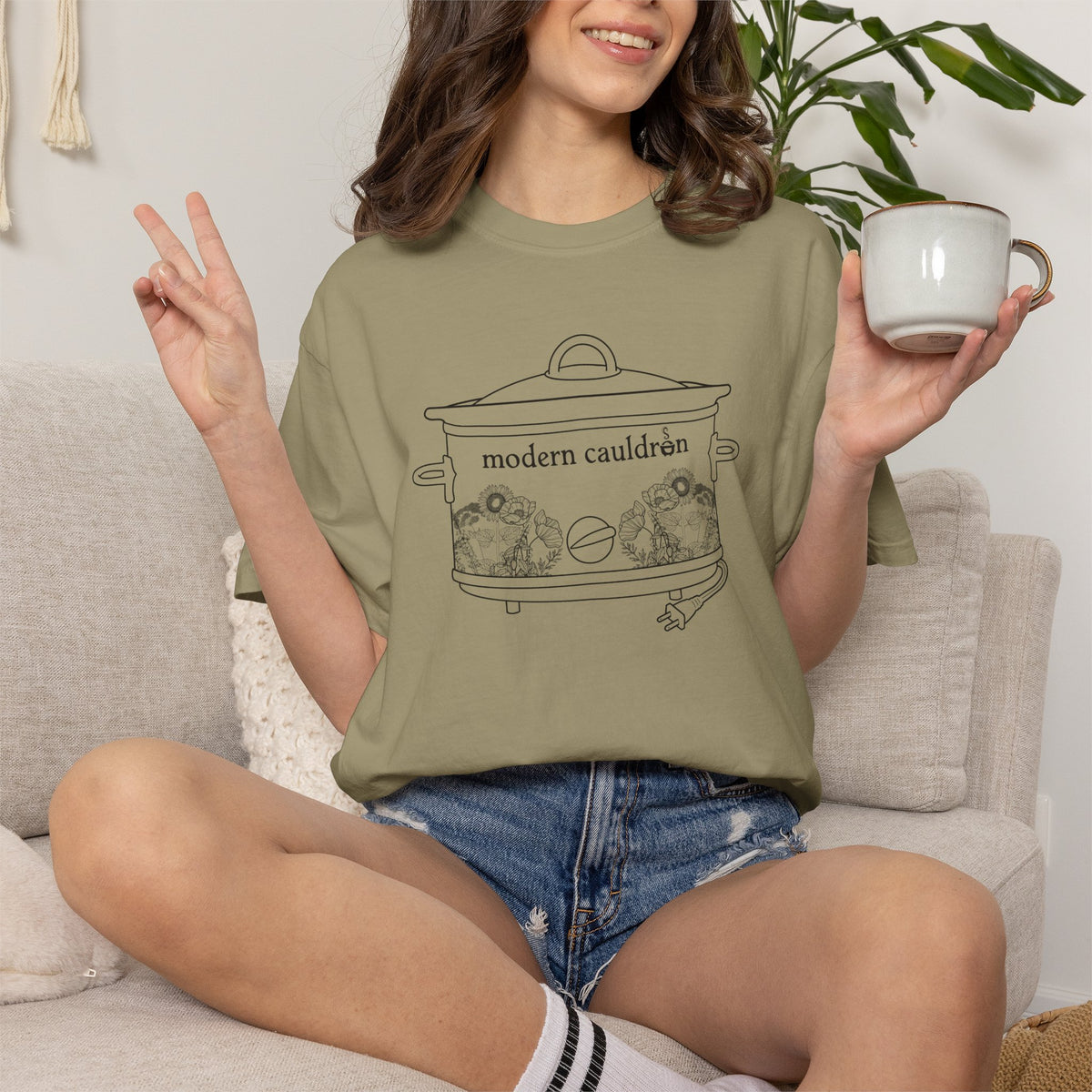 Modern Cauldron Illustrated Cauldron Floral Crockpot Graphic Tee