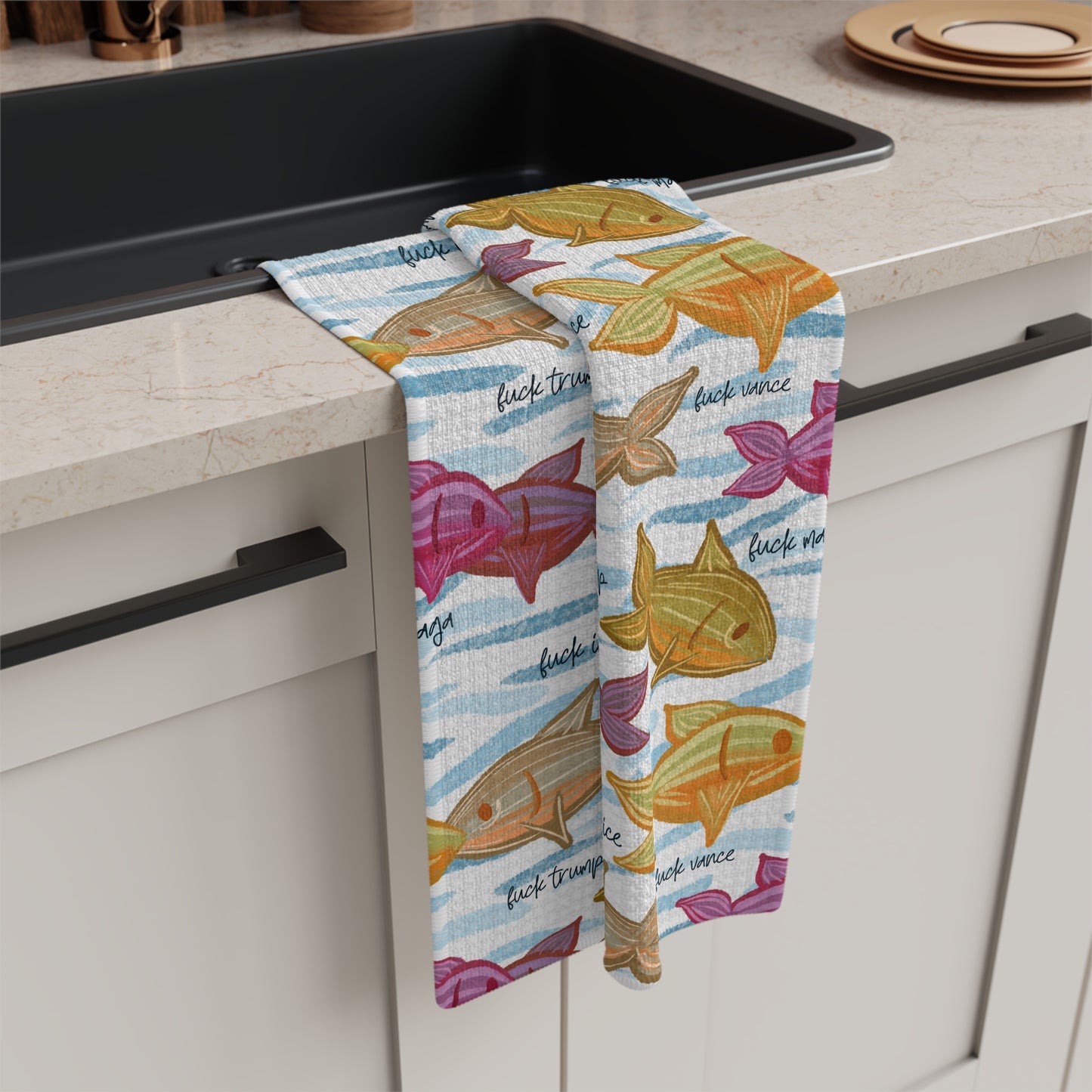 Goldfish Microfiber Tea Towel Nautical Kitchen Linen Coastal