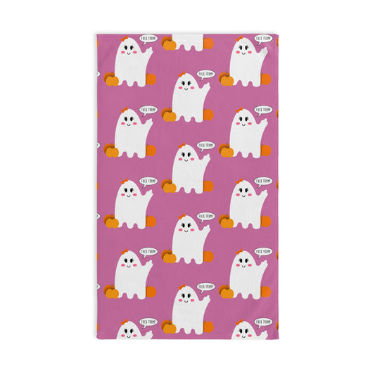 Slightly Subtle Ghost Hand Towel, Cute Sweet Ghost Design, Halloween Pink Kitchen Towel, Holiday Decor, Autumn Gift, Spooky Home Accent