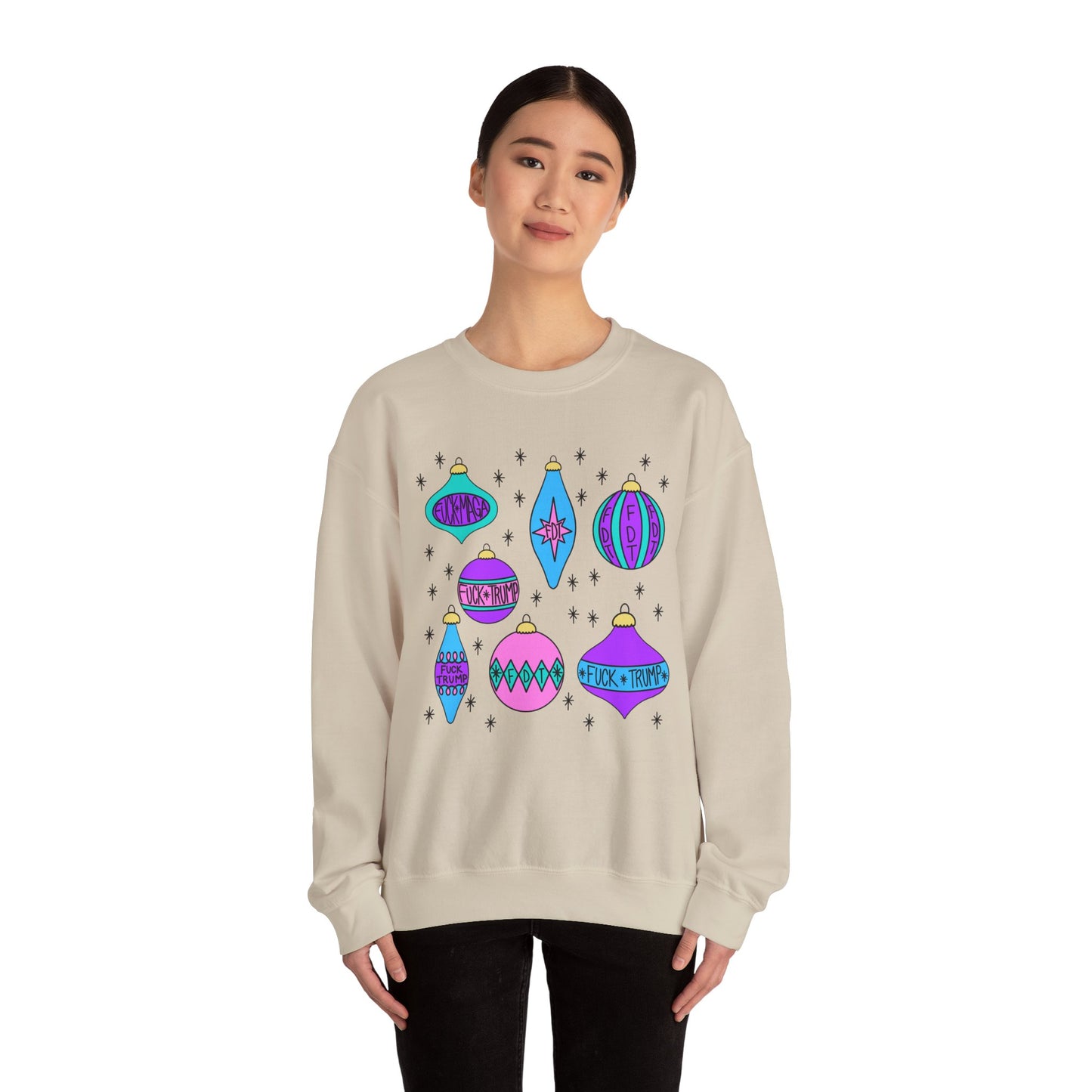 Slightly Subtle Ornaments Colorful Holiday FDT Sweatshirt, Cozy Unisex Crewneck Christmas, Gift for Her, Winter Wear, Festive Apparel
