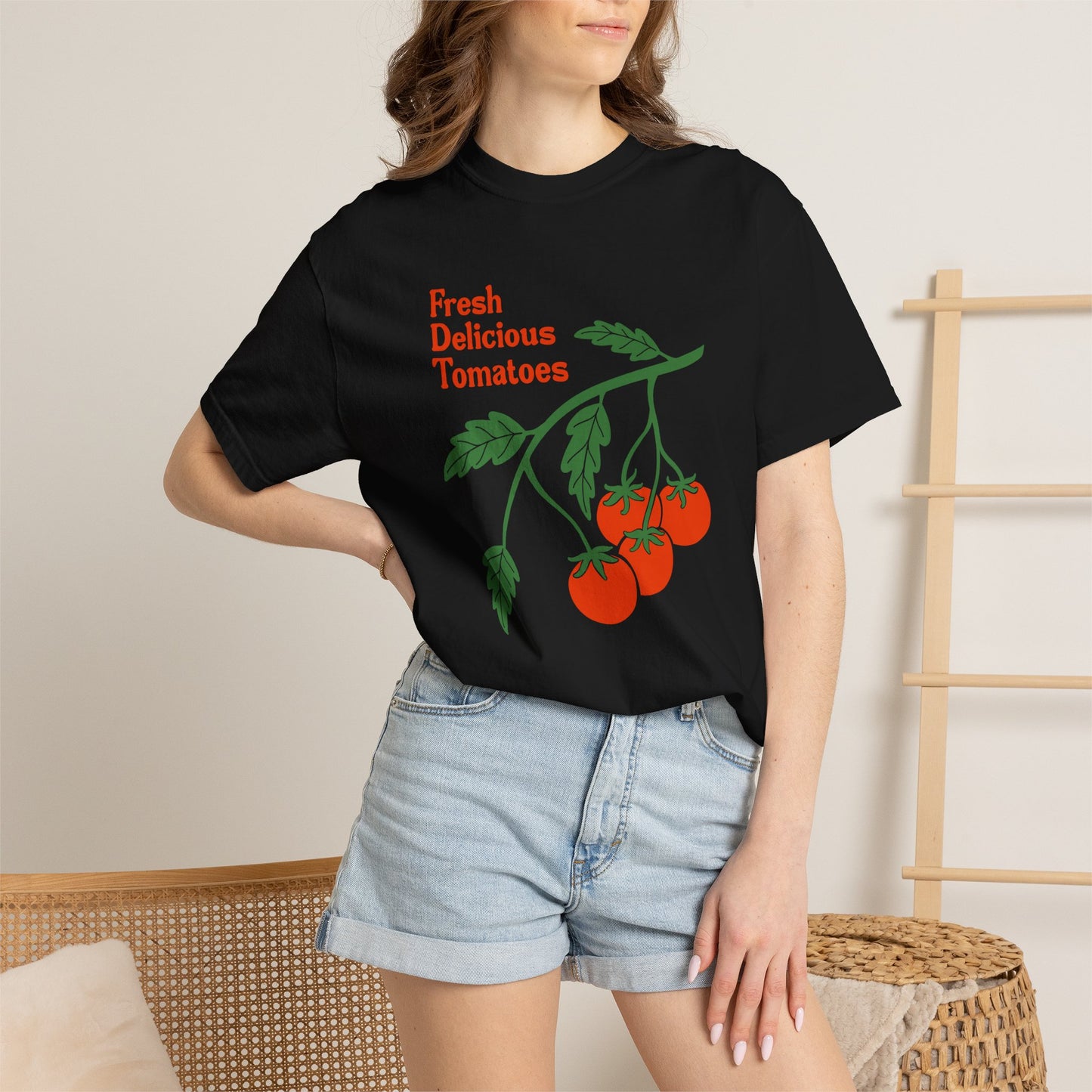 Fresh Delicious Tomatoes T-Shirt | Tomato Vine Illustration, Red Green Produce Tee FDT