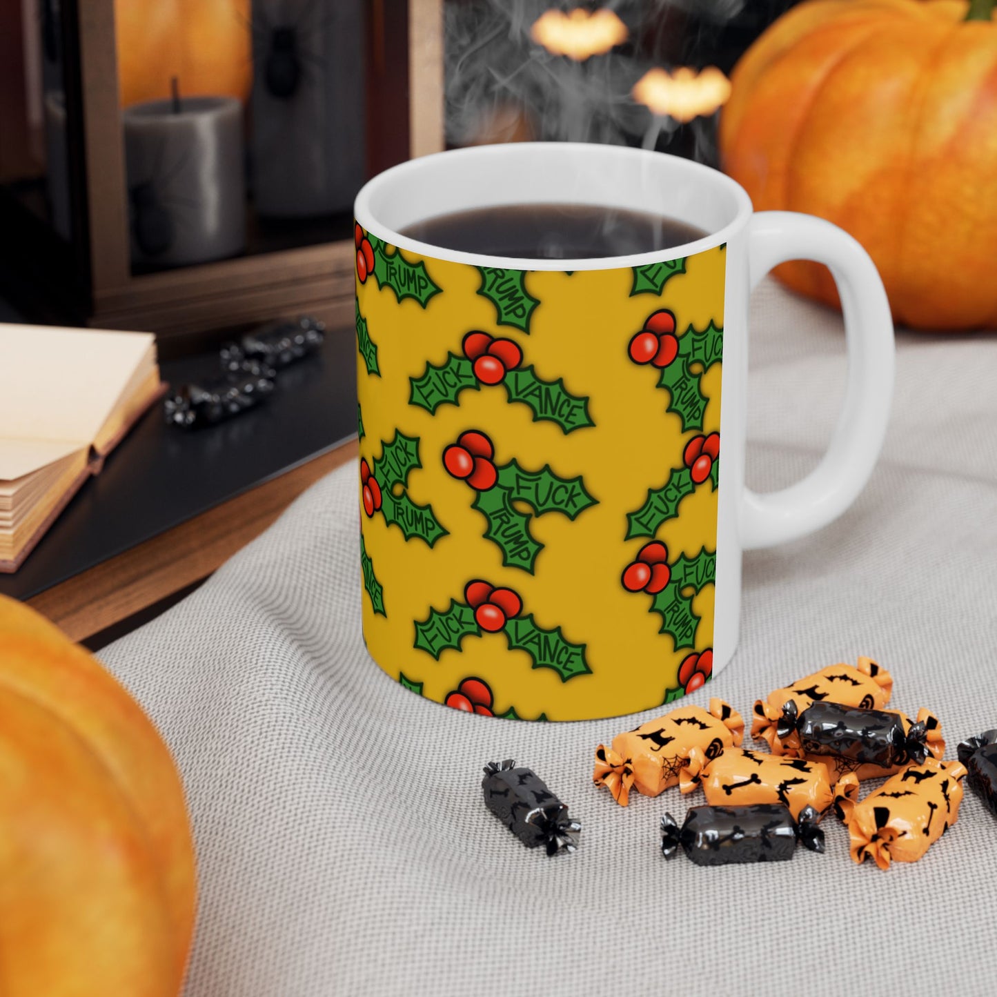 Slightly Subtle Holly Holiday Cheer Ceramic Mug, Christmas Drinkware, FDT Gift for Friends, Home Decor, Festive Coffee Cup, Winter