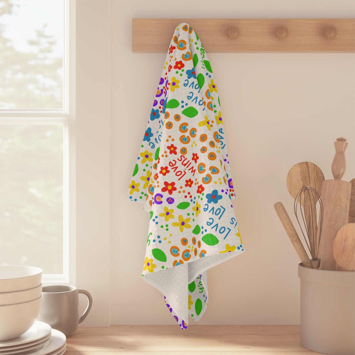 Slightly Subtle Love Wins Floral Pattern Microfiber Tea Towel | Rainbow Flowers Pride