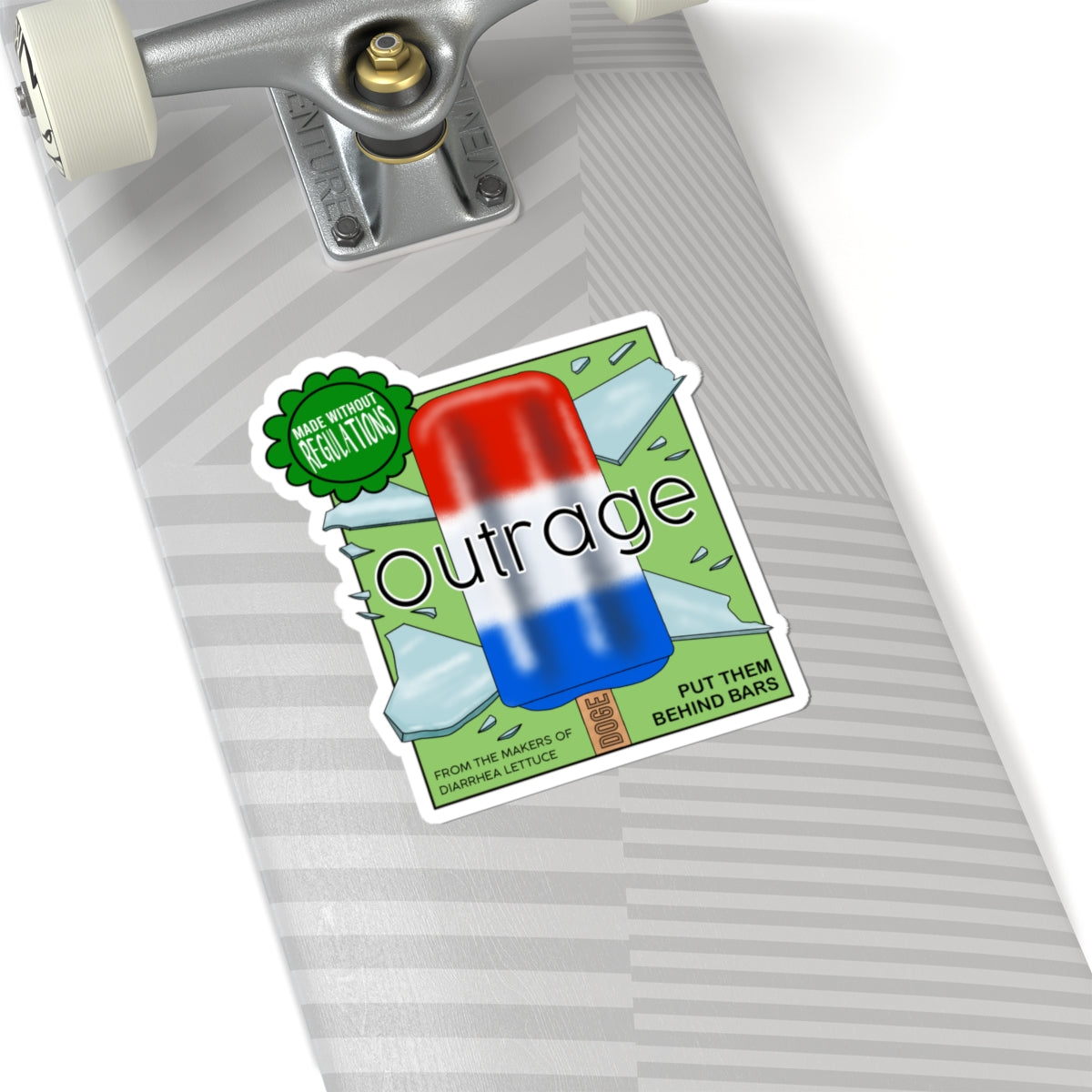 Outrage' Glass Popsicle Red-White-Blue Political Sticker Recall