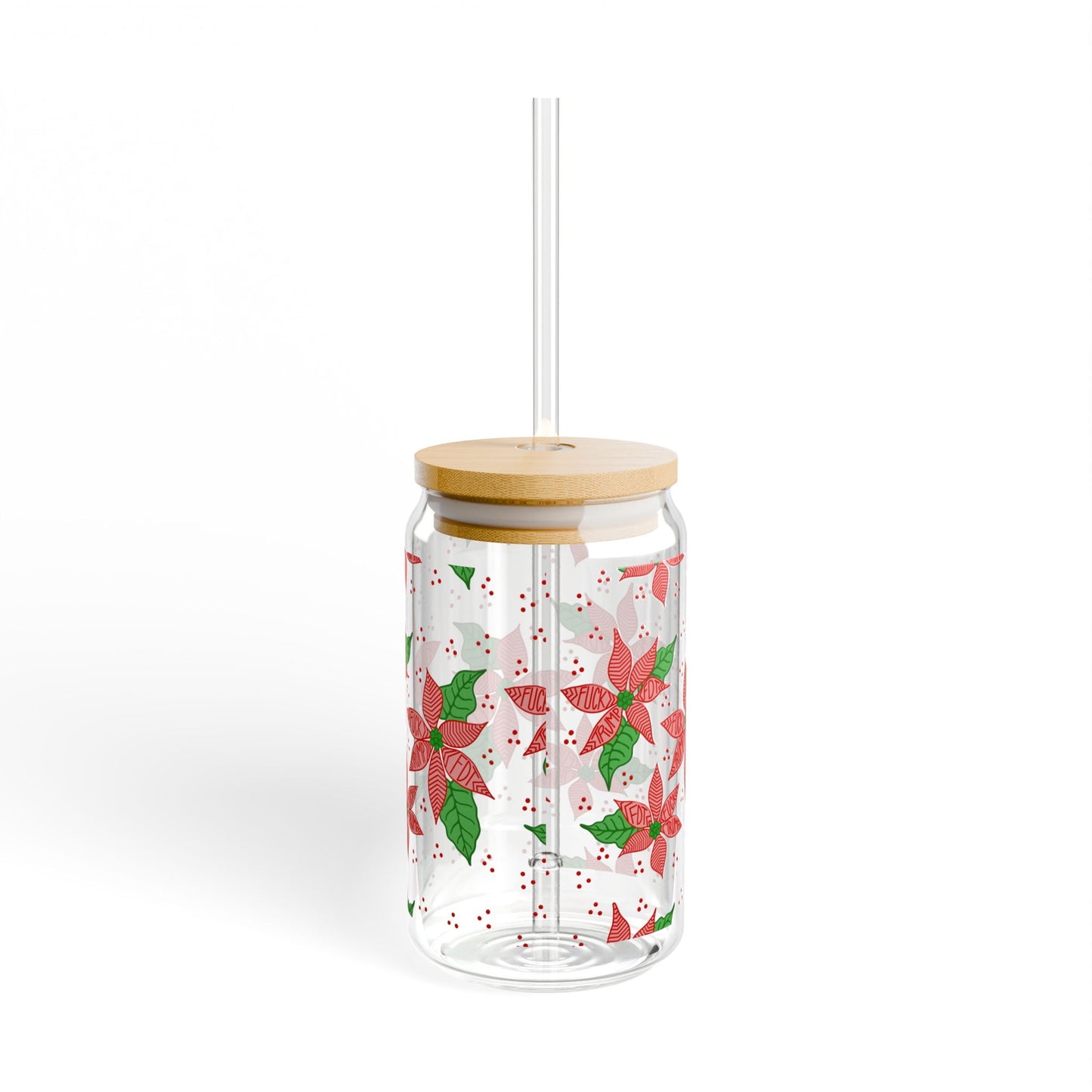 Slightly Subtle Poinsettia Pattern Sipper Glass | 16oz Holiday Floral Drinkware