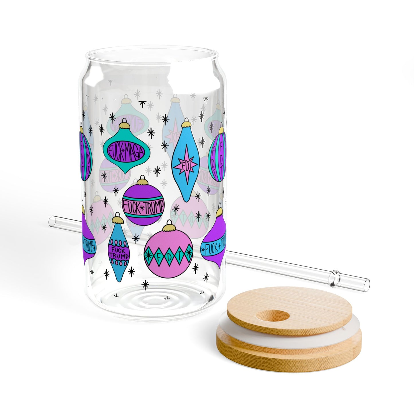 Slightly Subtle Retro Purple Teal Christmas Ornaments FDT Sipper Glass