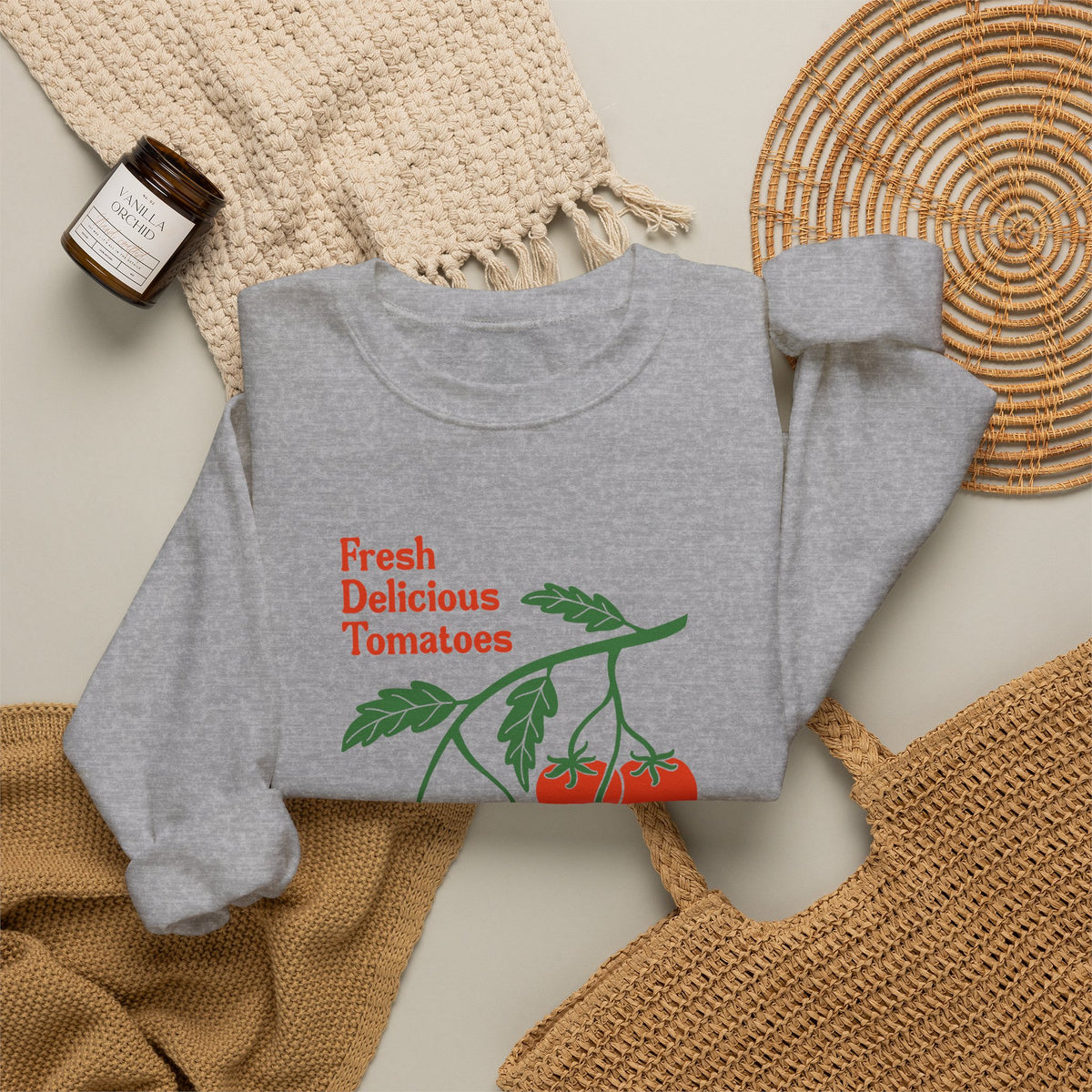 Tomato Crewneck Sweatshirt “Fresh Delicious Tomatoes” Vintage Farm Graphic
