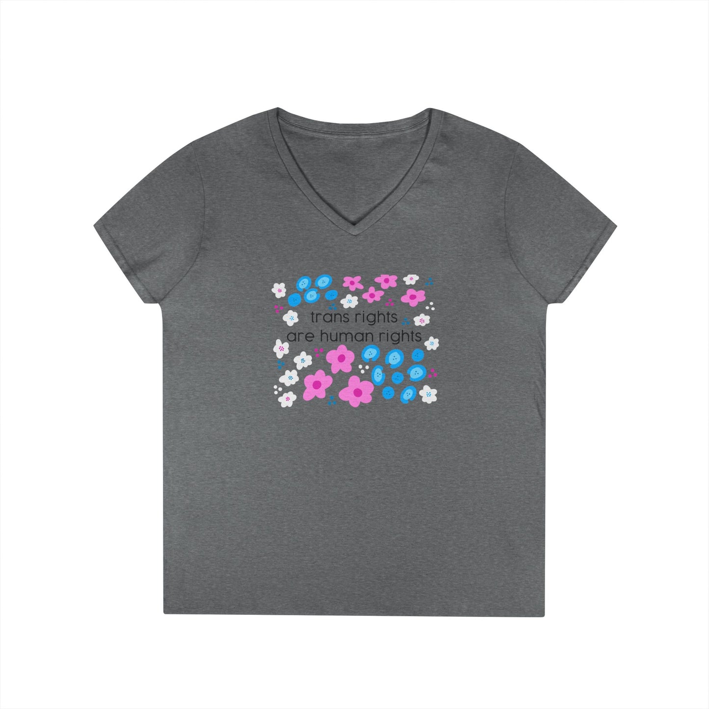 Trans Rights Are Human Rights T-Shirt | Floral Trans Pride Design v neck
