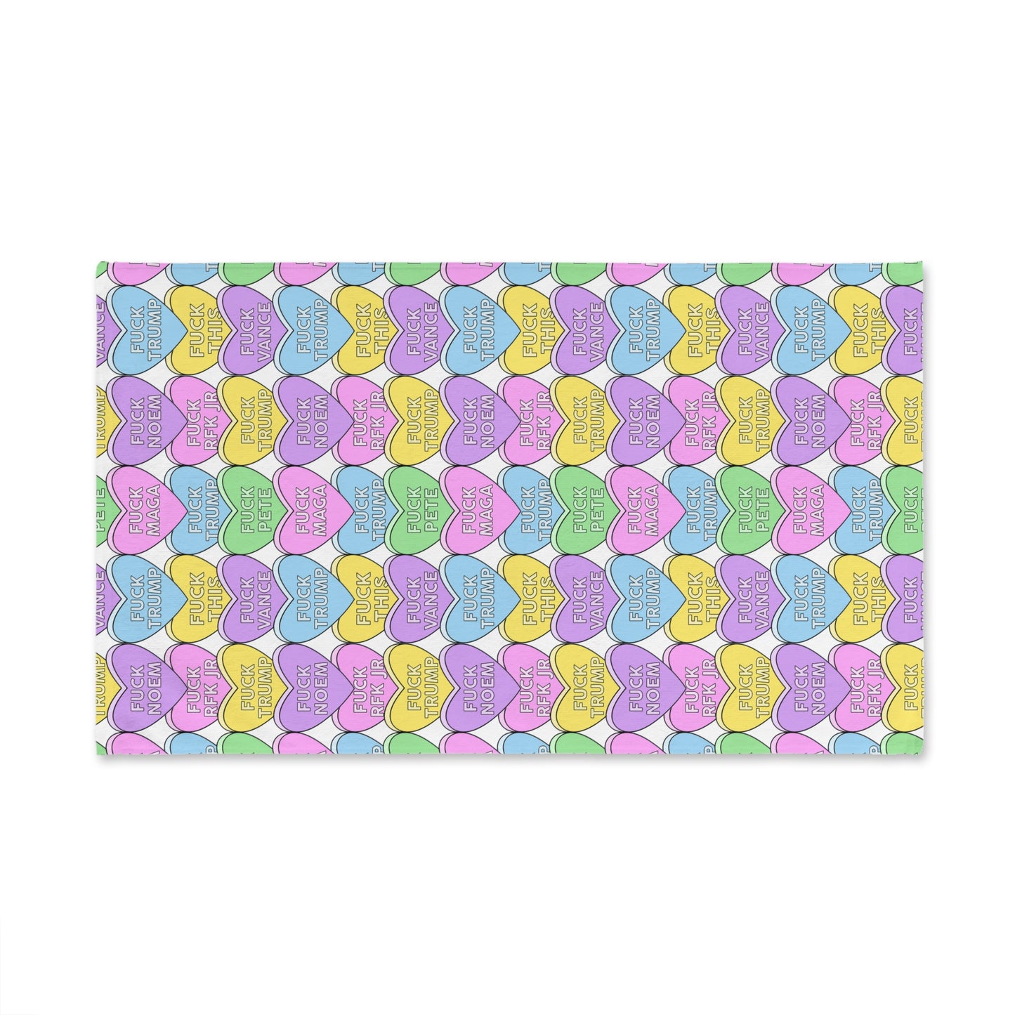 Slightly Subtle Conversation Heart Pattern Hand Towel | Pastel Candy Hearts with Messages