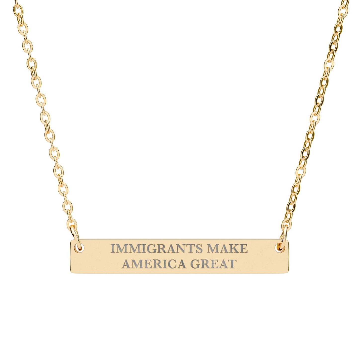 Immigrants Make America Great Engraved Horizontal Bar Necklace