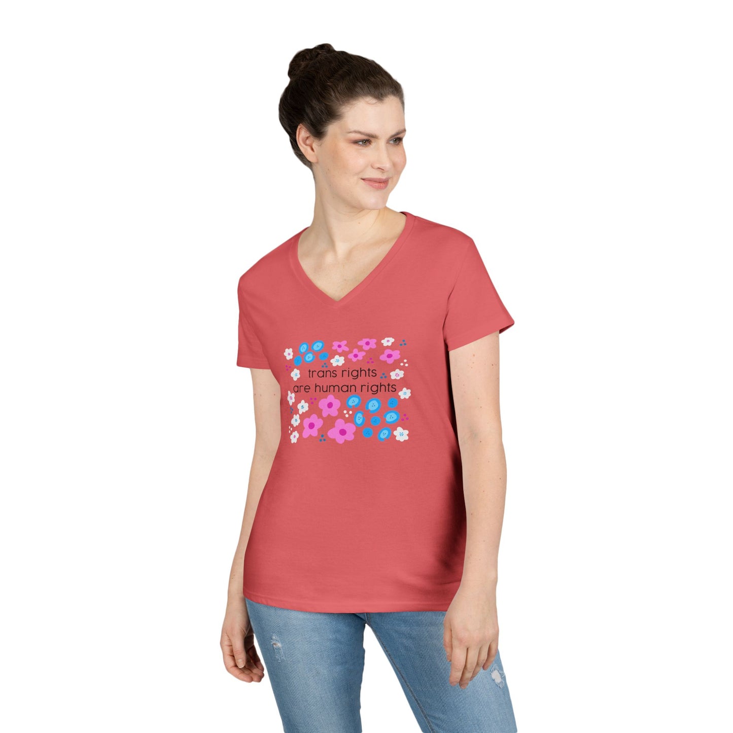 Trans Rights Are Human Rights T-Shirt | Floral Trans Pride Design v neck