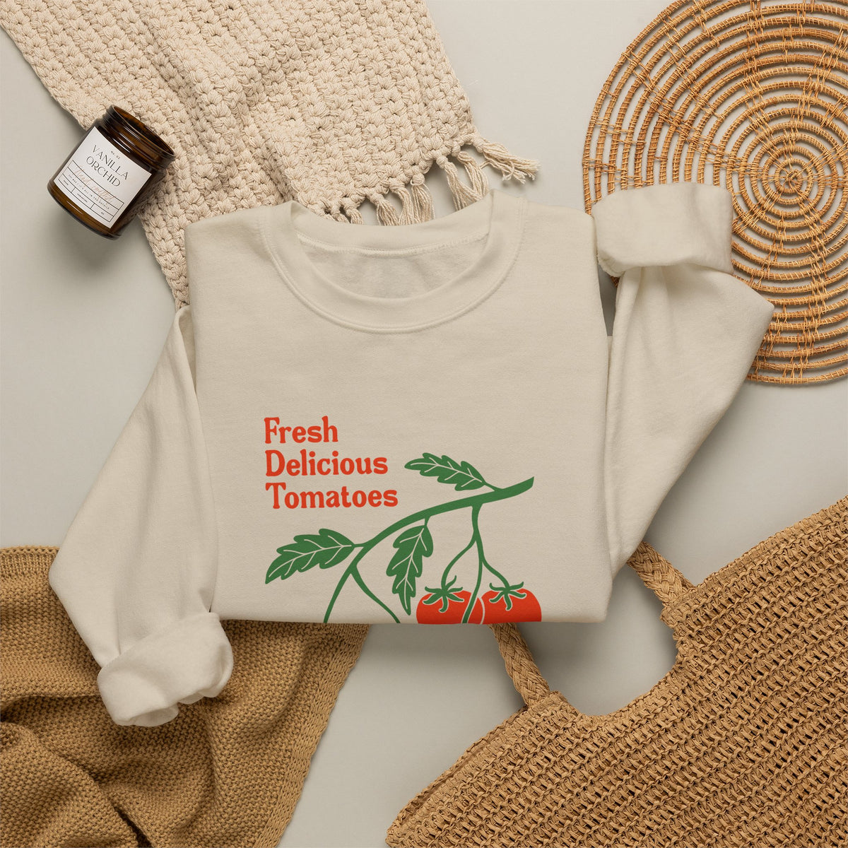 Tomato Crewneck Sweatshirt “Fresh Delicious Tomatoes” Vintage Farm Graphic