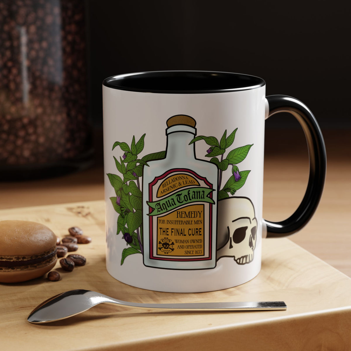 Herbal Remedy Coffee Mug Aqua Tofana Potion Bottle, Skull & Botanical Gothic Accent Mug