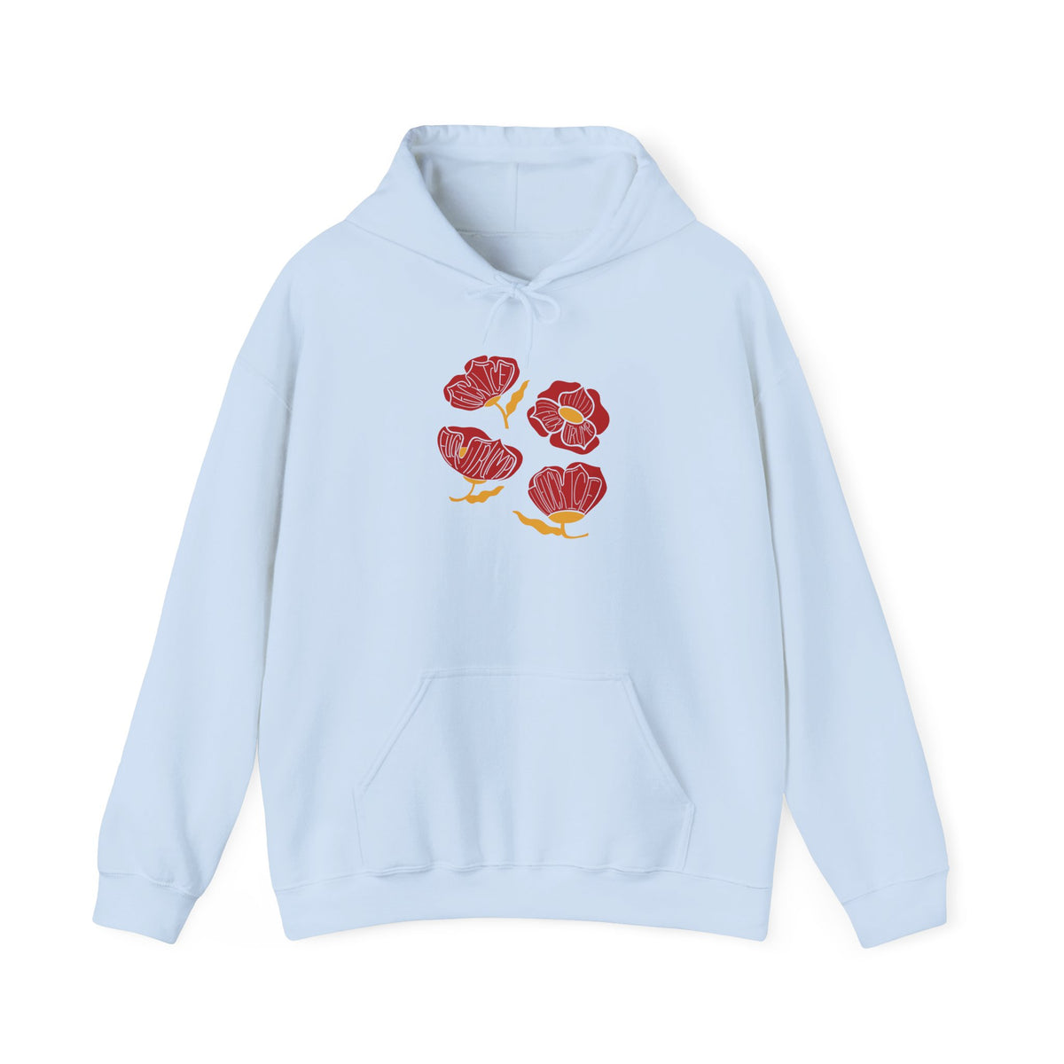 Slightly Subtle Red Poppy Flowers Hoodie | Floral Illustration, Minimal Line Art FDT