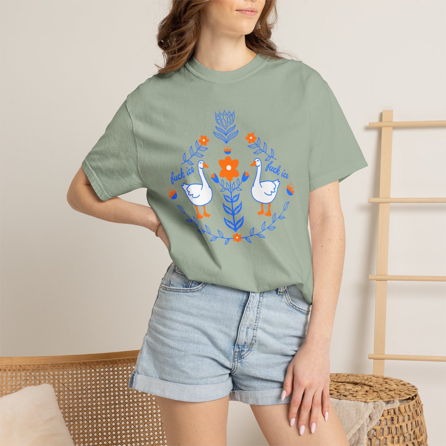 Folksy Silly Goose Tee —  F Ice Resist Floral Graphic T-Shirt