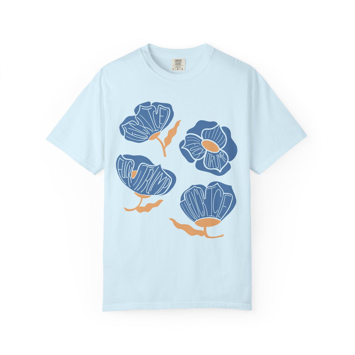 Slightly Subtle Blue Poppy Flowers T-Shirt | Floral Illustration Tee