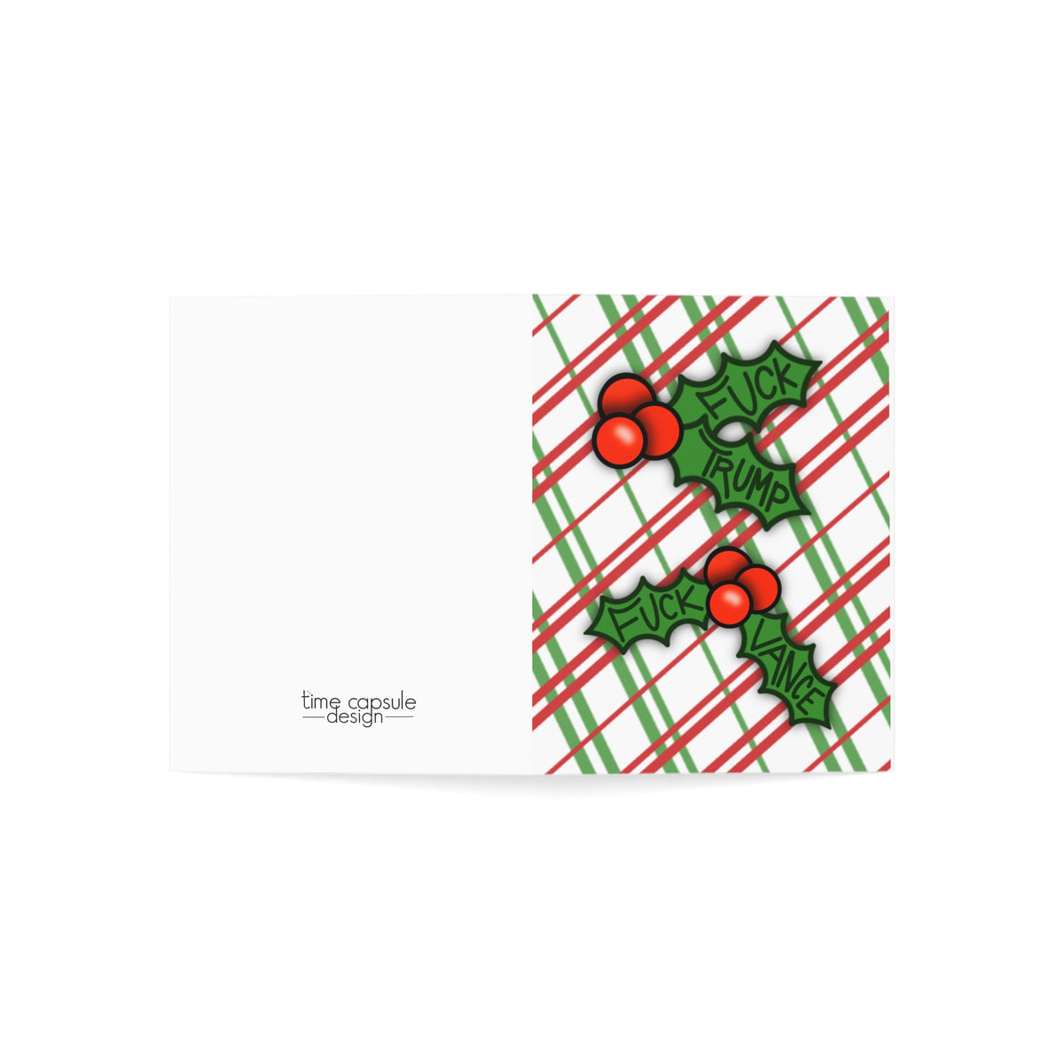 Holly Leaves Holiday Greeting Card FDT Plaid Christmas Design trump and Vance