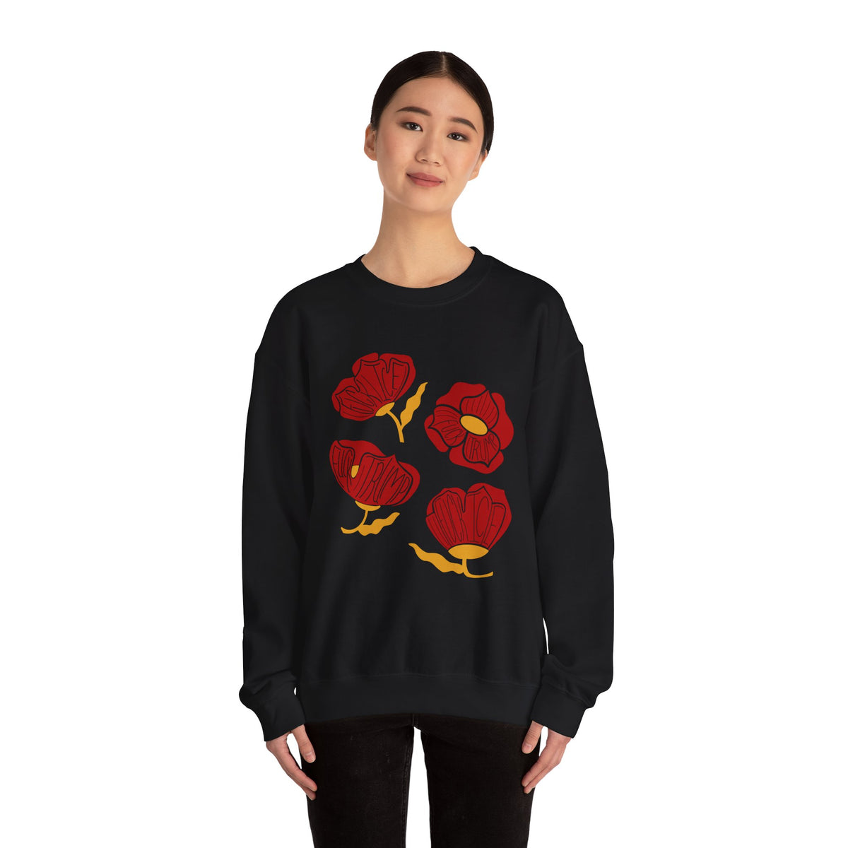 Slightly Subtle Red Poppy Floral Illustration Sweatshirt | Hand-Drawn Blooms, Minimal Botanical FDT