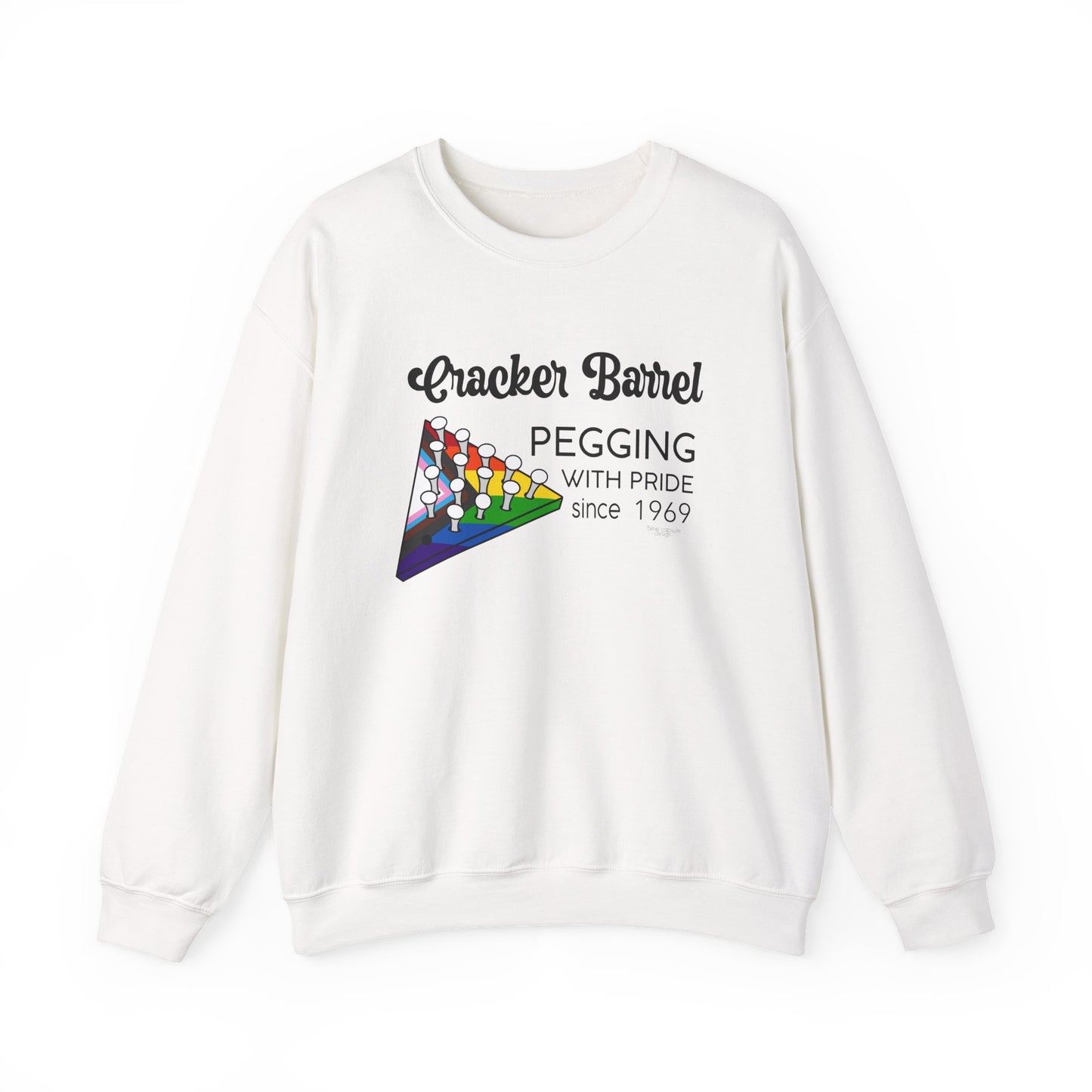 Pegging with Pride Crewneck Sweatshirt, LGBTQ+ Gift, Retro Game Design Unisex, Perfect for Celebrations or Casual Wear, Fun Gift Idea