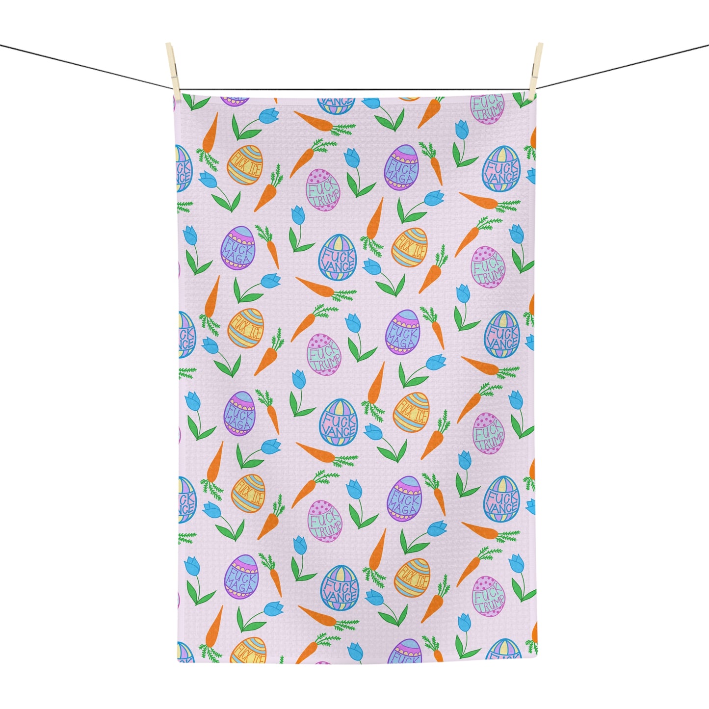 Slightly Subtle Easter Egg and Carrot Pattern Microfiber Tea Towel | Pastel Spring Kitchen