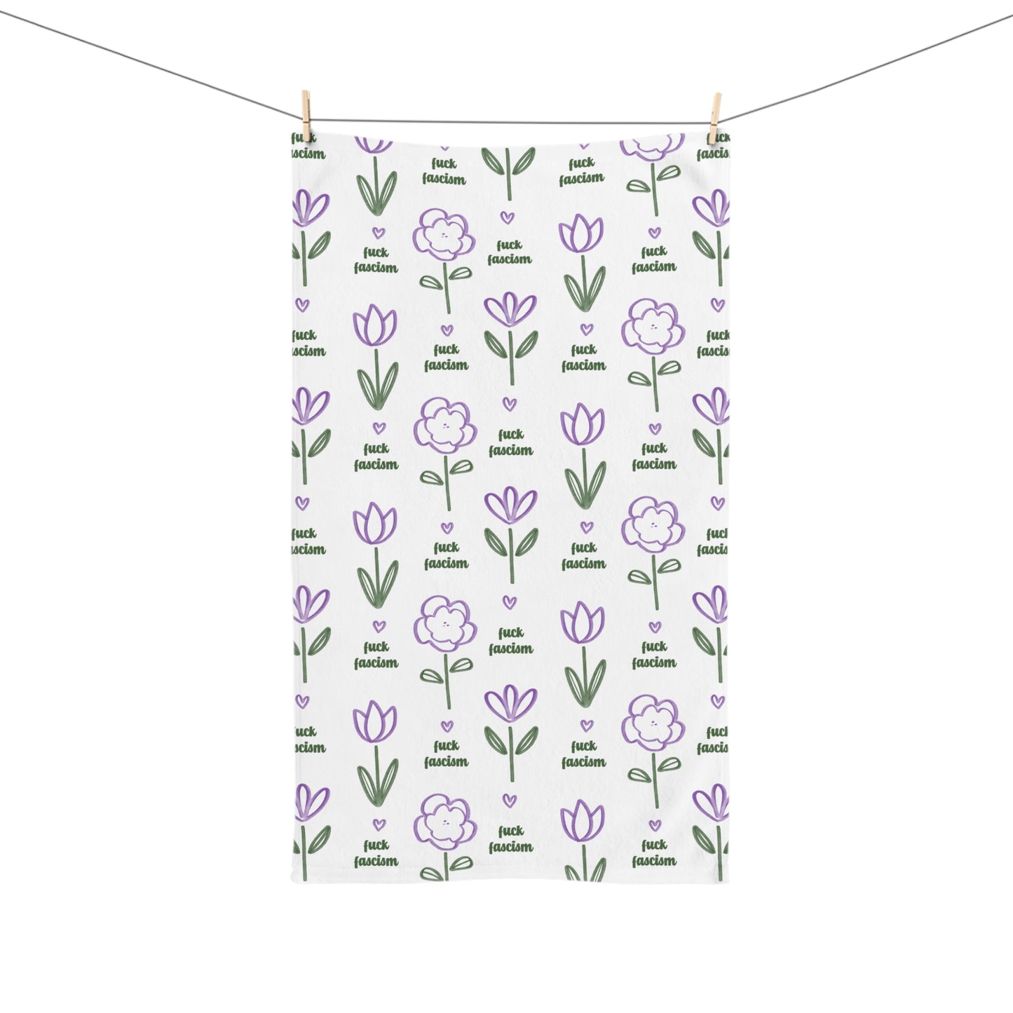 Slightly Subtle Purple Floral Pattern Hand Towel | Tulip and Poppy Printed Towel