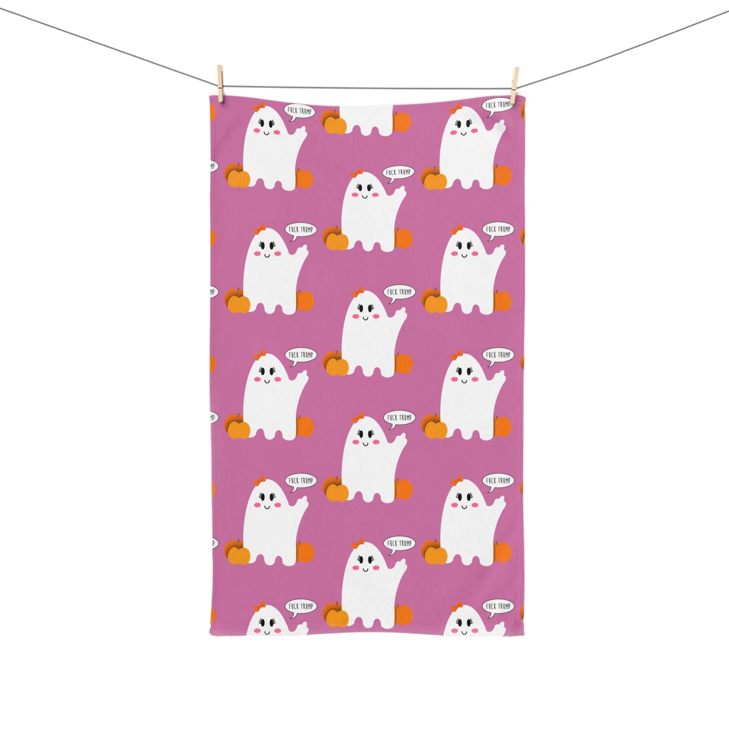 Slightly Subtle Ghost Hand Towel, Cute Sweet Ghost Design, Halloween Pink Kitchen Towel, Holiday Decor, Autumn Gift, Spooky Home Accent