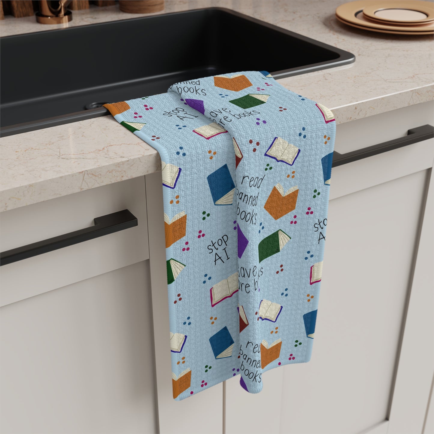 Book Lover Tea Towel Save Rare Books Read Banned Books Stop Ai Patterned Microfiber Towel