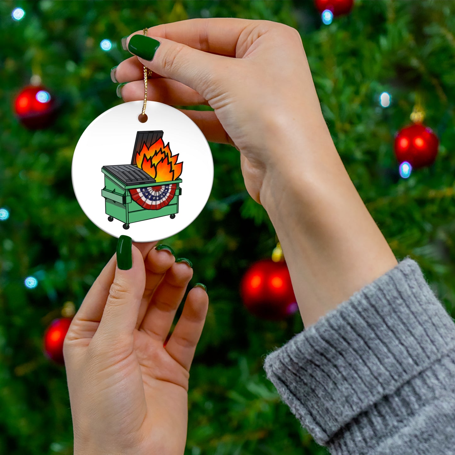 American Dumpster Fire Ceramic Ornament