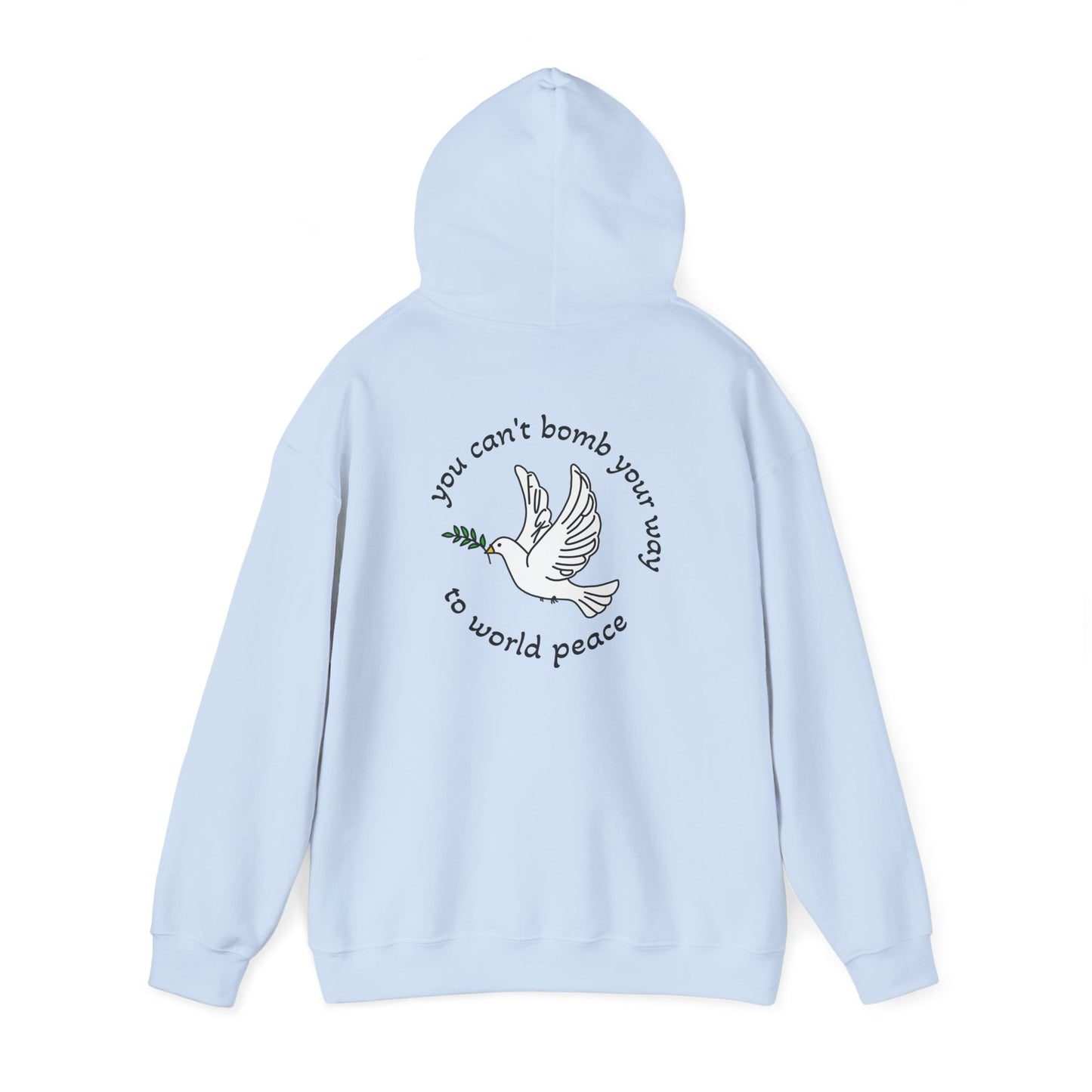 Bombs for World Peace Dove with Olive Branch Hoodie | front and back sweatshirt