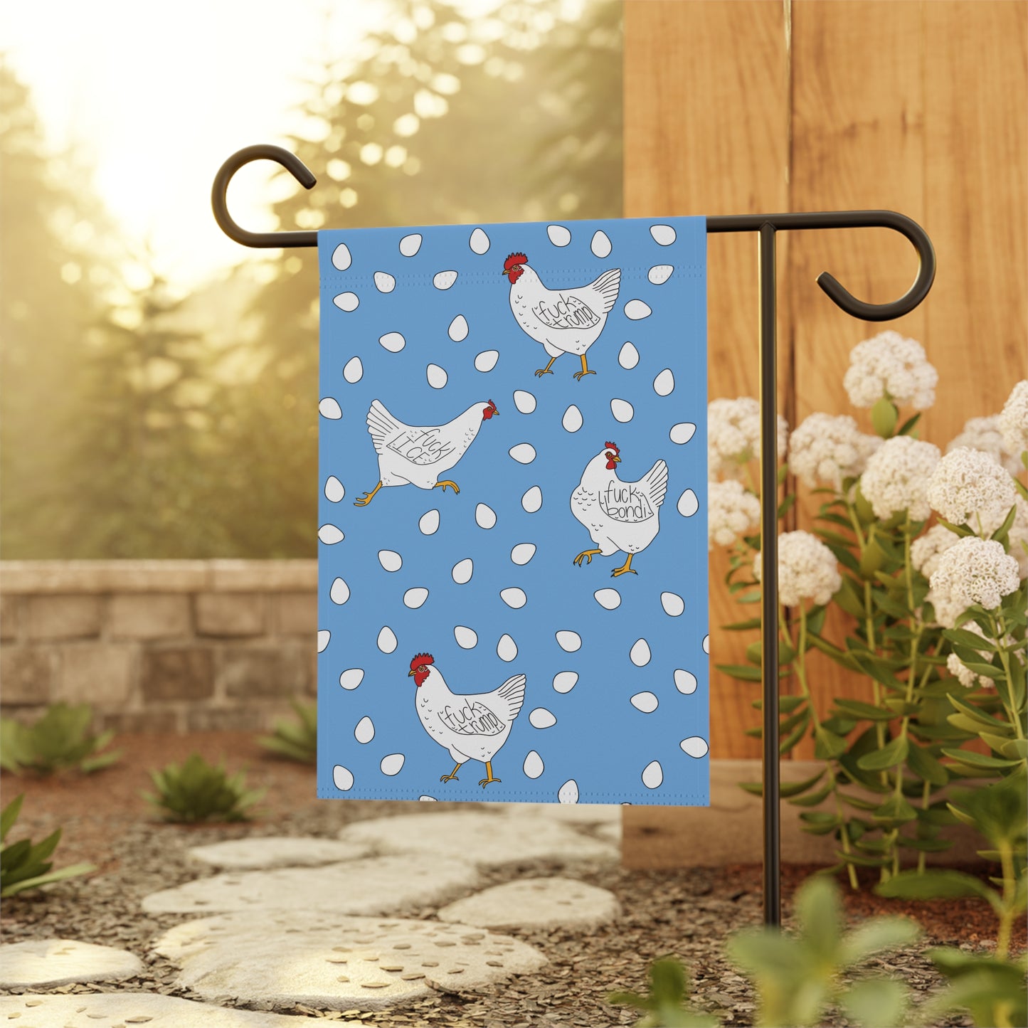 Slightly Subtle Chicken Egg Pattern Garden Flag | House Banner, Blue Hen Yard Flag FDT