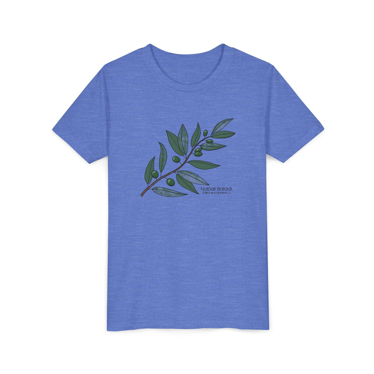 Youth Short Sleeve Tee with Olive Botanical Leaf Design
