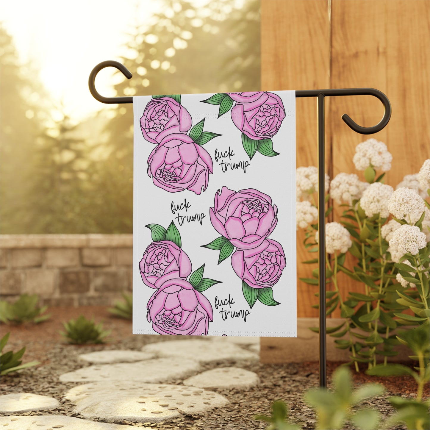 Pink Peony Floral 'F*ck Trump' Garden Flag | House Banner Political Floral Decor FDT