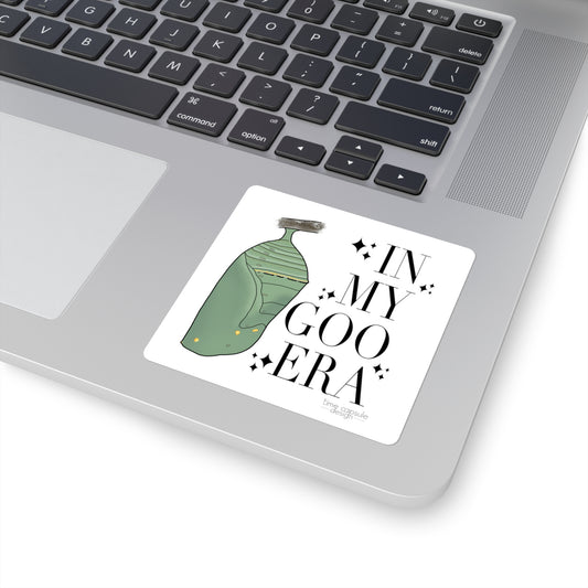 In My Goo Era Square Sticker | Chrysalis Caterpillar Butterfly Growth Illustration
